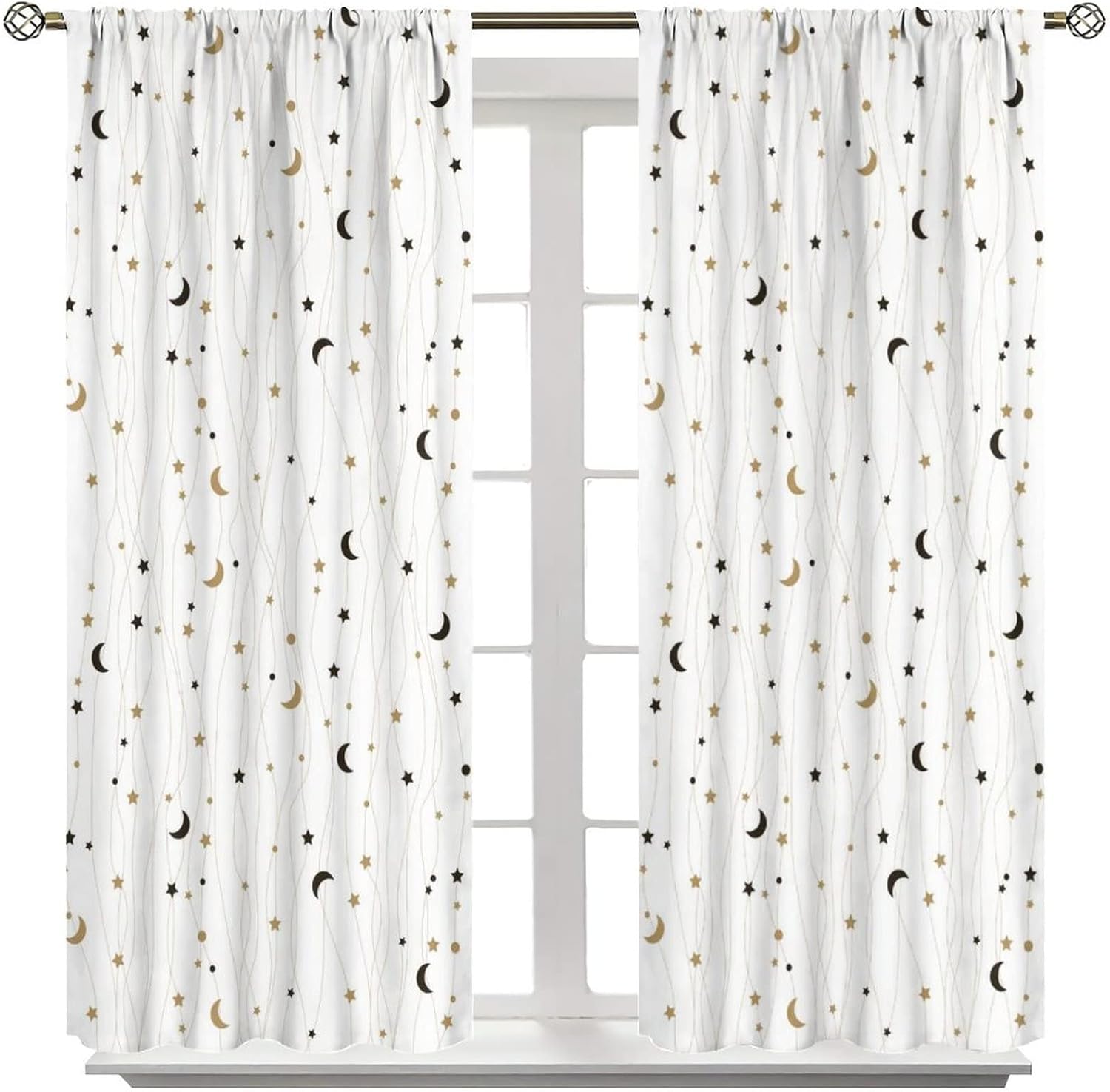 Star Moon Curtains Beautiful Children's Room Decor Cartoon Theme Rod Pocket Blackout Window Drapes 2 Panels Set 63x63in