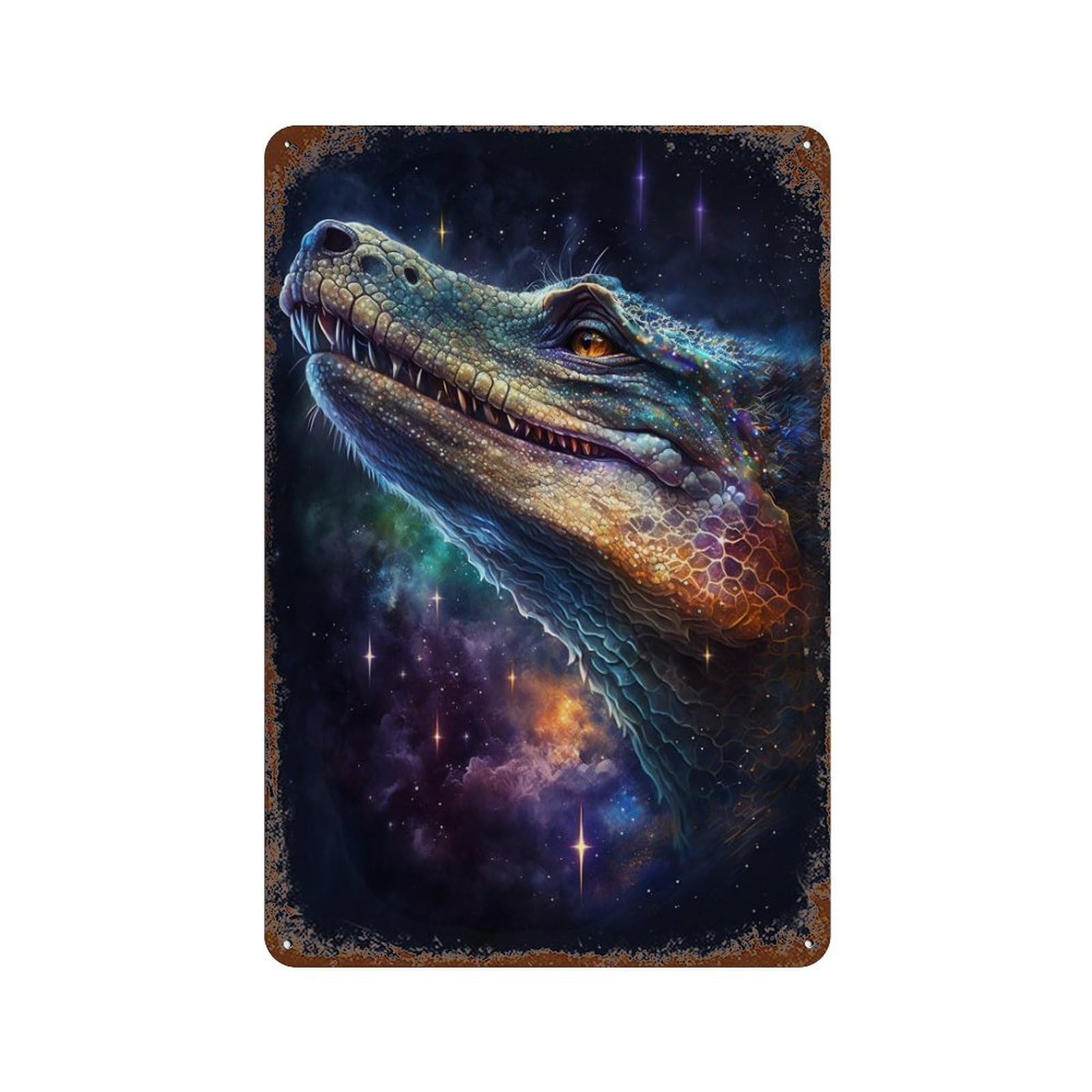 Galactic Crocodile Art Print-5 Retro Metal Sign 11.8"x7.9", Shabby Chic Decor for Bistro, Counter And Cafe Decor