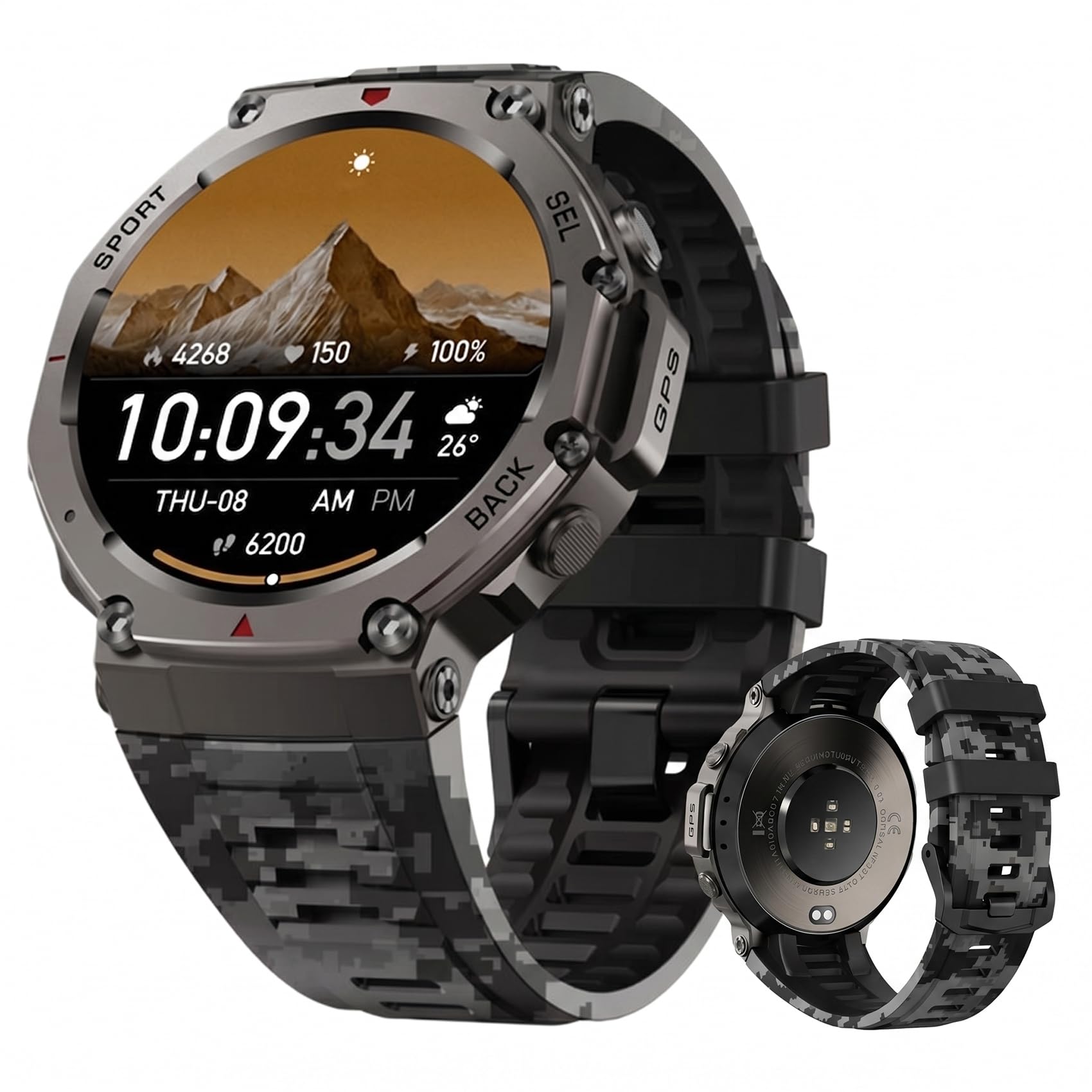 Sekoda GPS Smartwatch - 2026 Último Impermeable Reloj Inteligente Deportivo Pulsera Fitness, Monitor de Actividad Batería Duradera para Correr Ciclismo en Exteriores Hombre Mujer (Camuflaje)