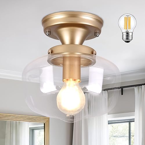 Lámpara de latón para la escuela de 8 pulgadas, lámpara de mediados de siglo, lámpara de techo de vidrio transparente semiempotrado, para