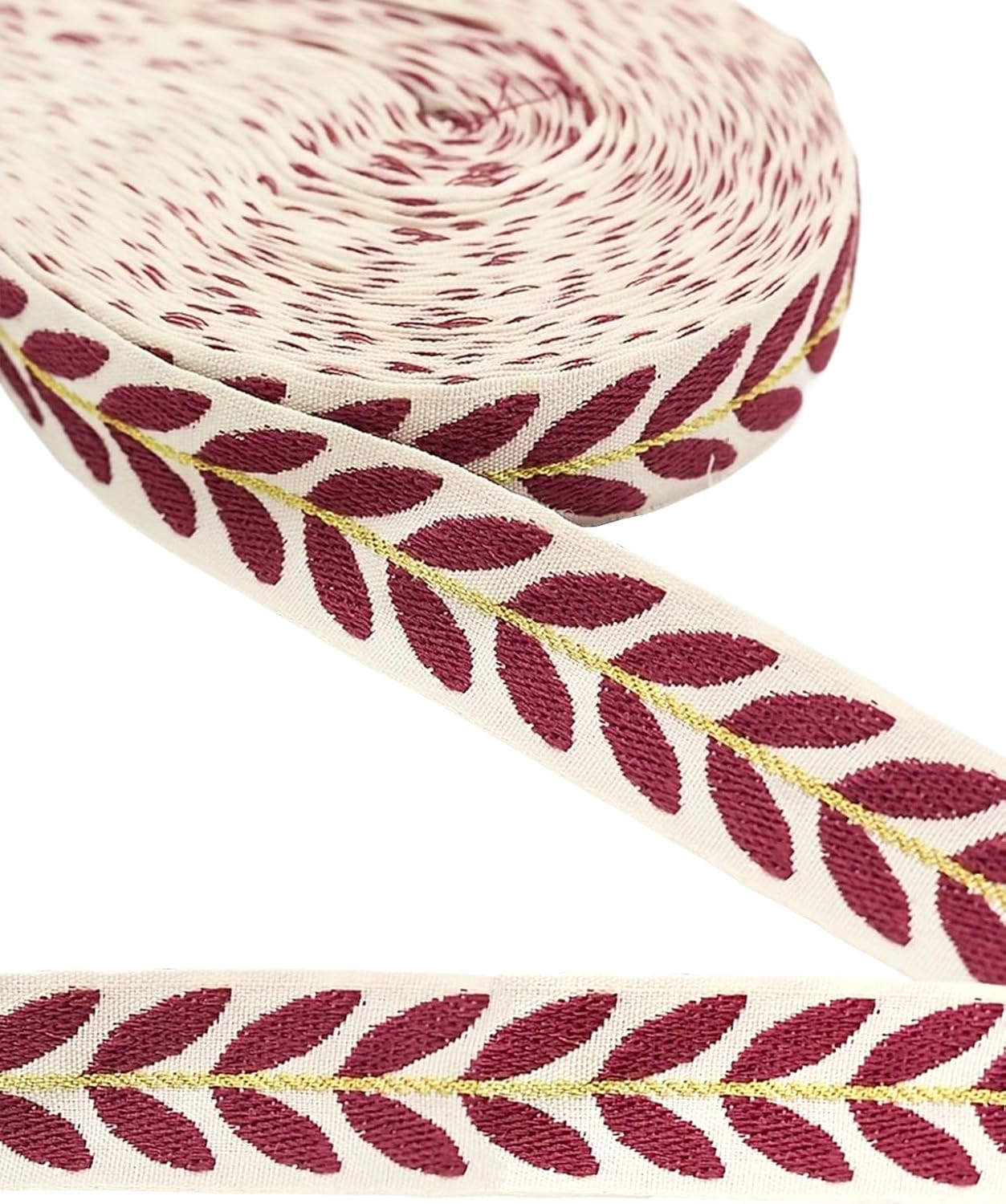 MSCFTFB 20 Yards Leaf Ribbon for Gift Wrapping, 1 inch Ribbon for Flower Bouquet, Fabric Trim Embroidery Jacquard Ribbon for Hair Bow Craft,Christmas,Valentine,Wedding Decoration (Gold)