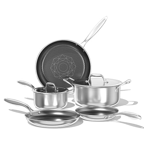 COOKER KING Stainless Steel Cookware Set, Pots and Pans Set Non Stick, Hybrid Ceramic Cookware, Frying Pans, Saucepans & Stock Pot with Glass Lid, Non-Toxic, Oven Safe, Induction Compatible - 7