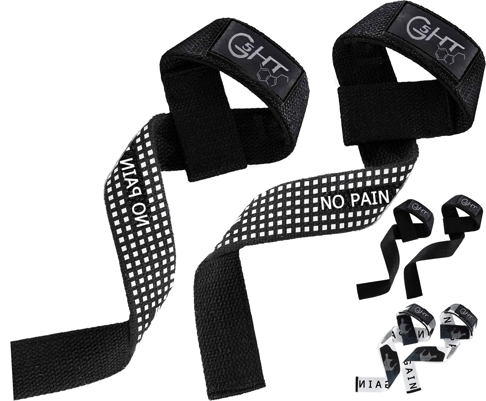 G5 HT SPORT Straps (Padded) Bodybuilding Training Men and Women Weight Lifting Straps for Powerlifting Deadlift Weightlifting (Black (Silicone-Grip))
