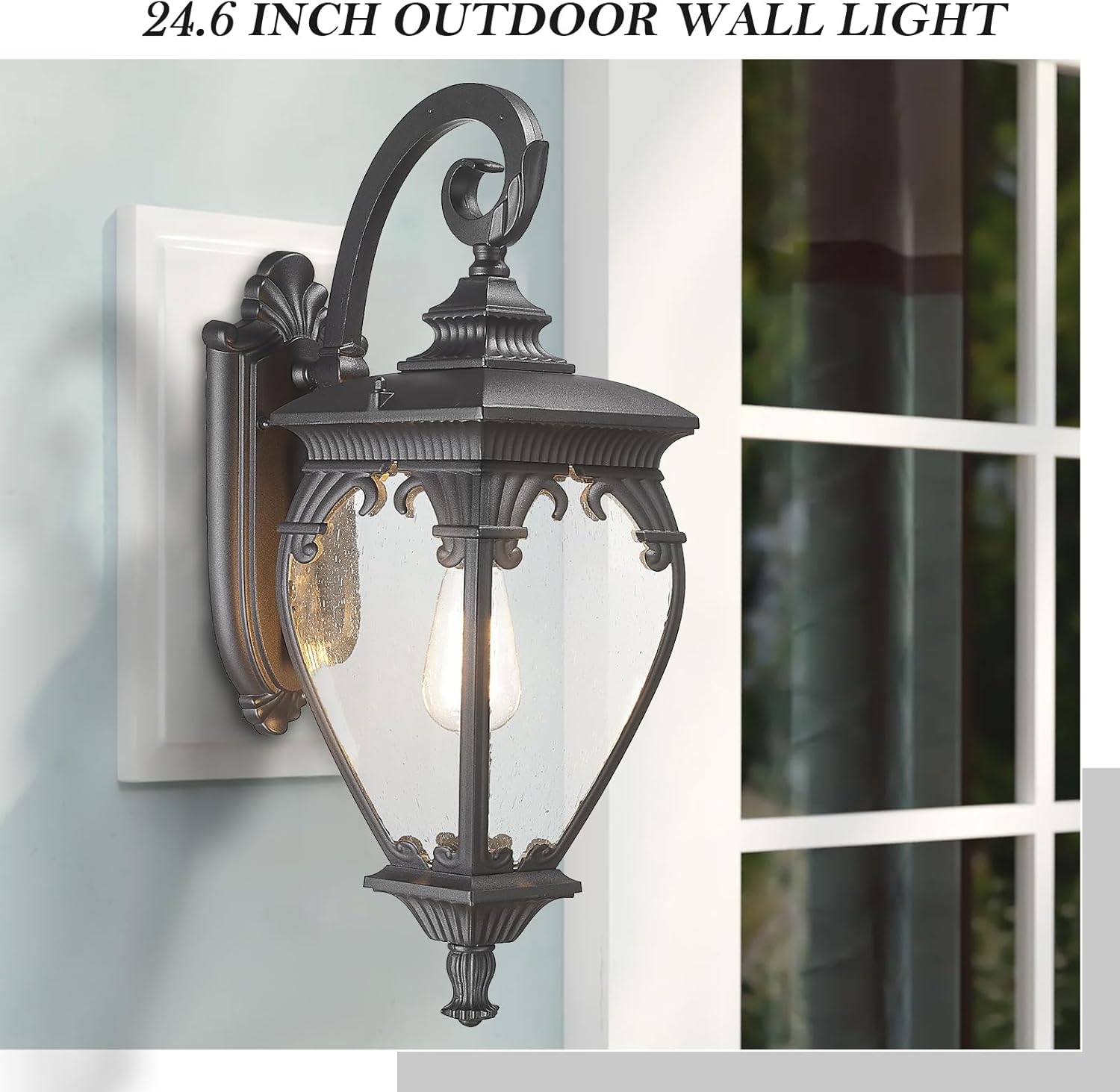 Large Outdoor Wall Lights Exterior Lighting Fixtures, 24.6 Inch Waterproof Large Outdoor Lanterns for Porch Light Fixture, Black Exterior Sconce Light for Outside House Patio Garage