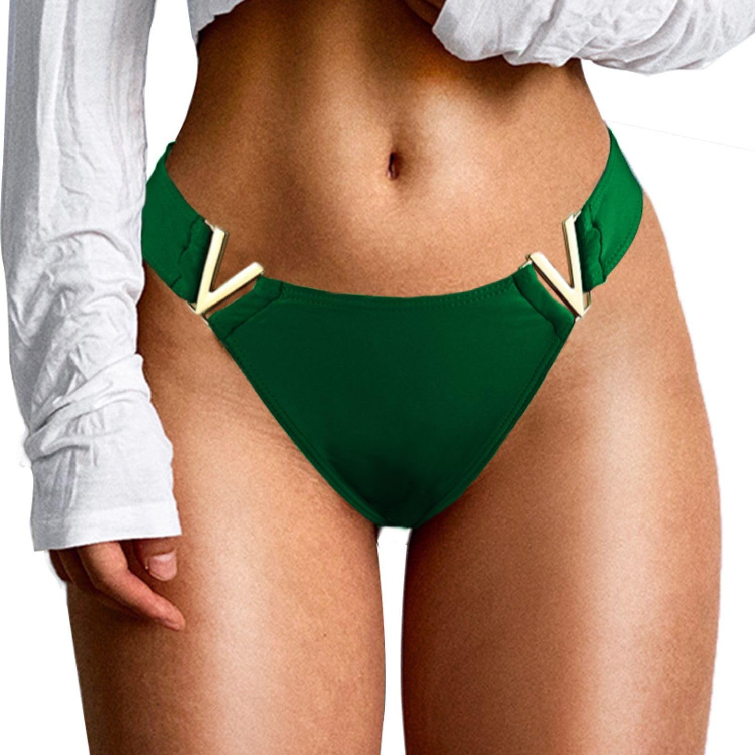 JFAN Bragas Braguitas de Bikini Mujer Cintura Baja Trajes de Baño con Letra V Parte de Abajo Bikini Bottom