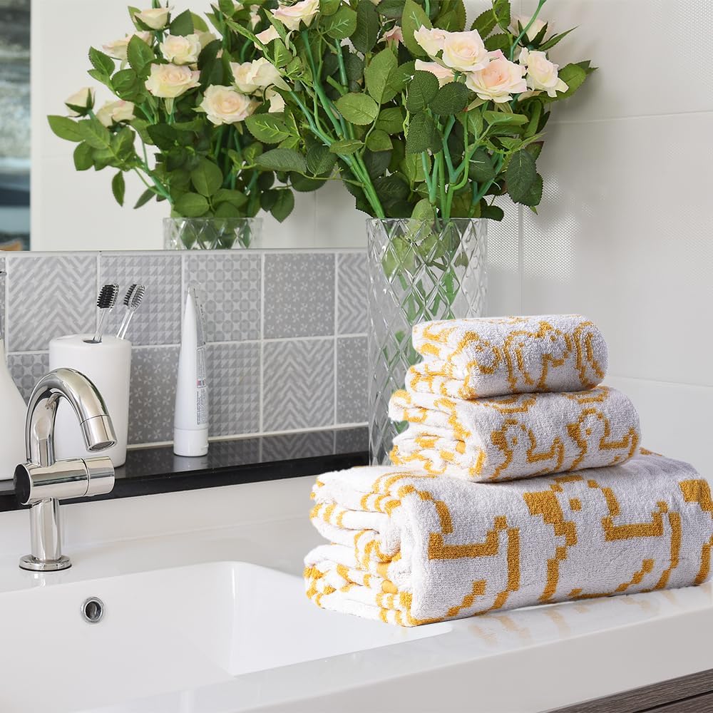 Luxury Cute Yellow Duck Bath Towel Sets for Bathroom,1 Bath Towels 1 Hand Towels 1 Washcloths 100% Cotton Fluffy Highly Absorbent Double Sided Pattern Color Towel for Women Boy Girl Kids(Yellow)