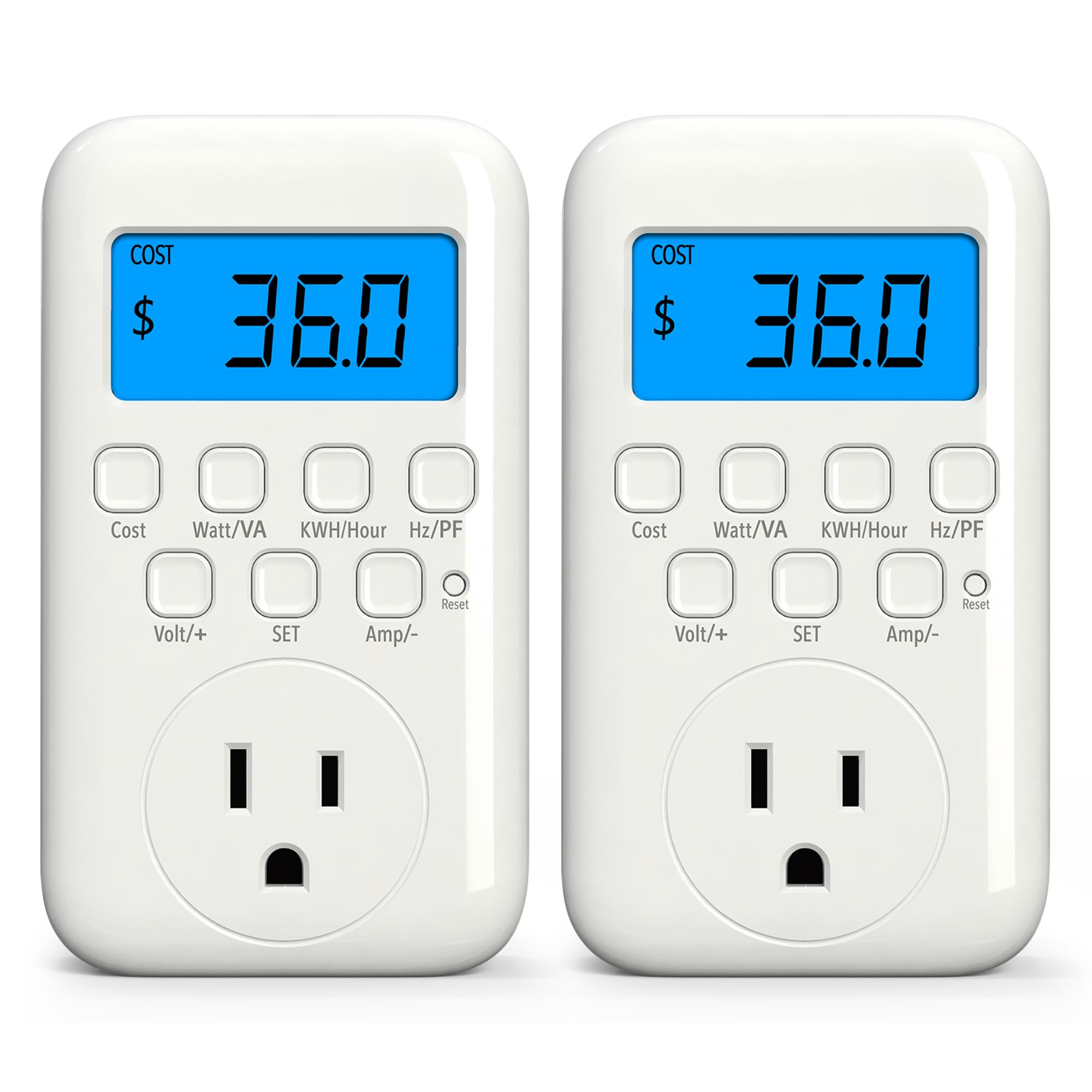 HBN Watt Meter Plug with Backlight, Plug-In Socket Power Meter Electricity Usage Monitor Consumption Electrical Energy Monitor, Voltage Amps Wattage Electricity Usage Tester, 9 Display Modes - 2 Pack