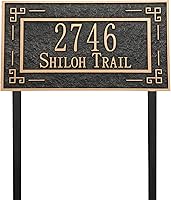 Vista 7 de Señal de dirección montada en césped - Letrero personalizado de número de casa con 2 estacas sólidas de metal, números de dirección para exteriores