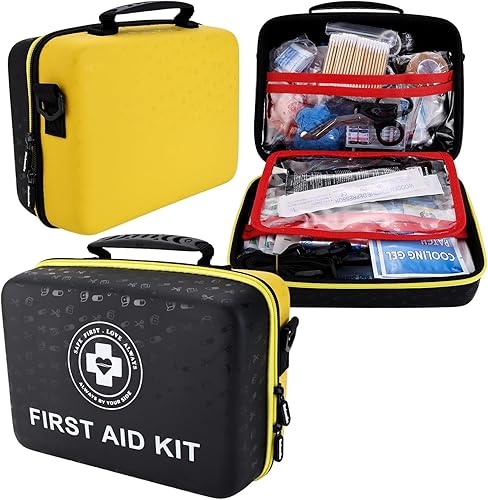Kit de primeros auxilios de emergencia 410 piezas – Kit de supervivencia de doble color con interior brillante para el hogar, coche, camping y aire