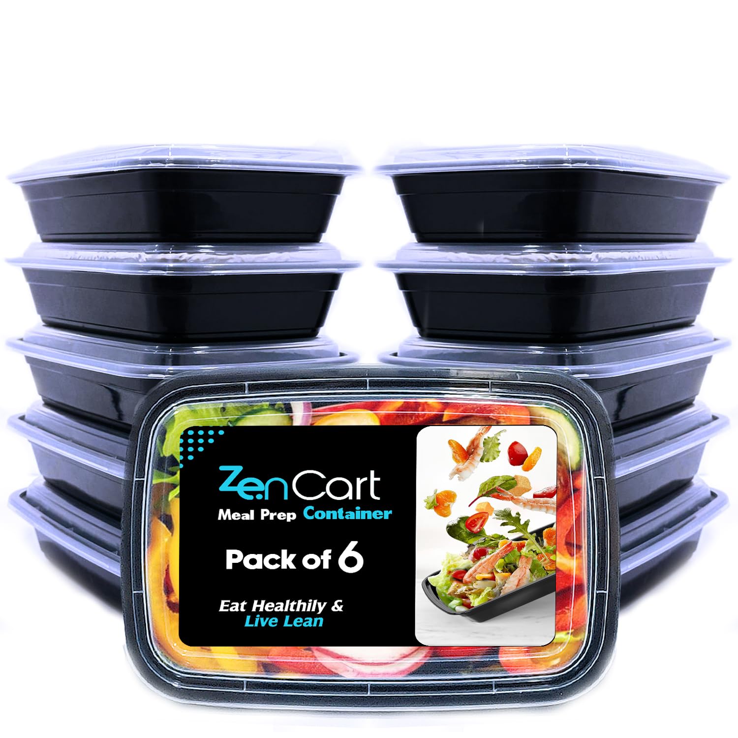 Zencart 6 Pack Meal Prep Containers Reusable, BPA Free Food Prep Containers with Lids for Freezer Storage- Microwavable, Freezable & Dishwashers Safe - Stackable Storage Lunch Boxes (800ML/28 oz)