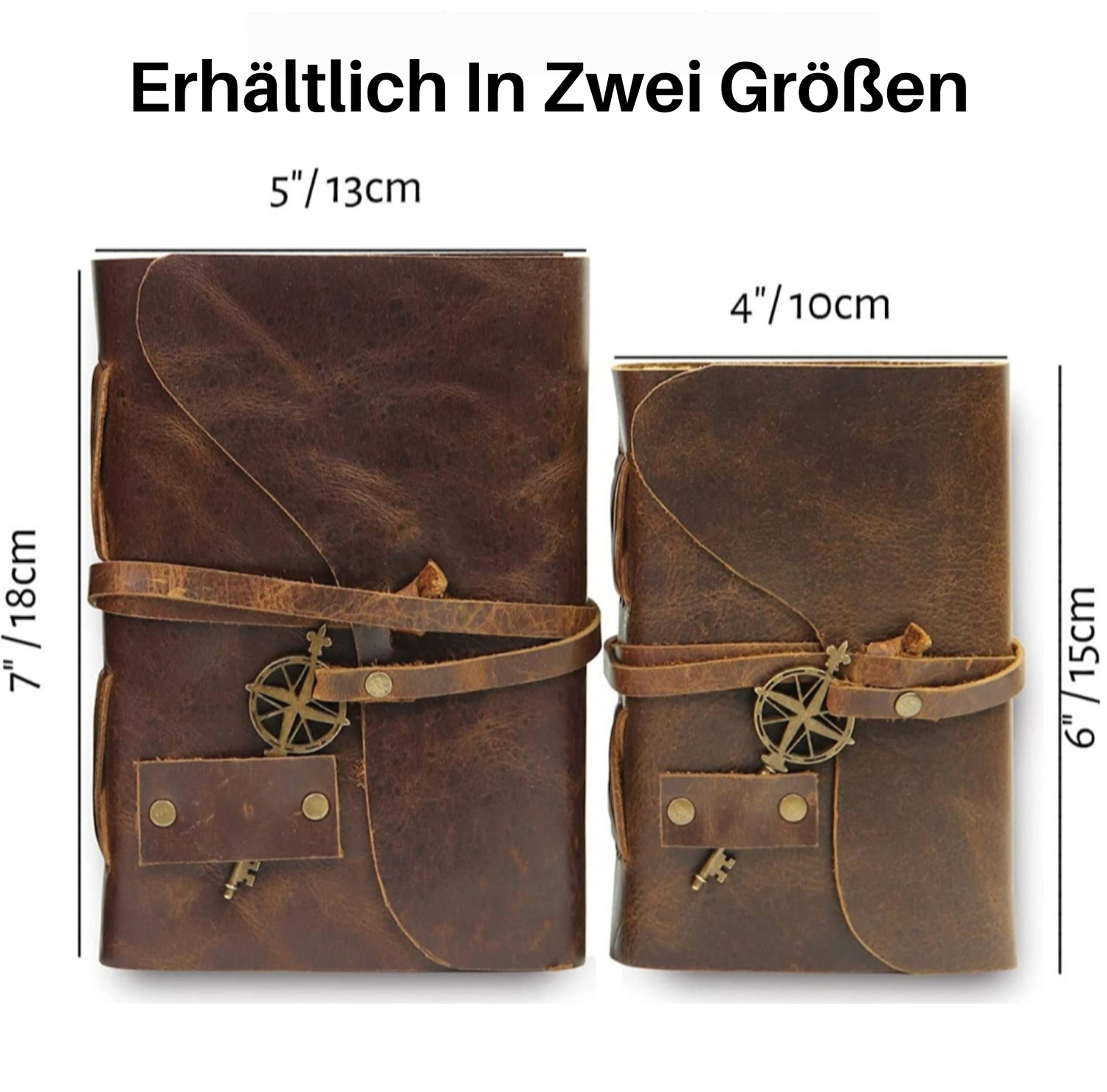 WANDERINGS Vintage Notizbuch Leder - 10 x 15cm - Kleines, Antikes Handgemachtes Leder Notizbuch mit Büttenrandpapier - Perfekt zum Schreiben, als Notizbuch, Reisetagebuch, Tagebuch für Erwachsene
