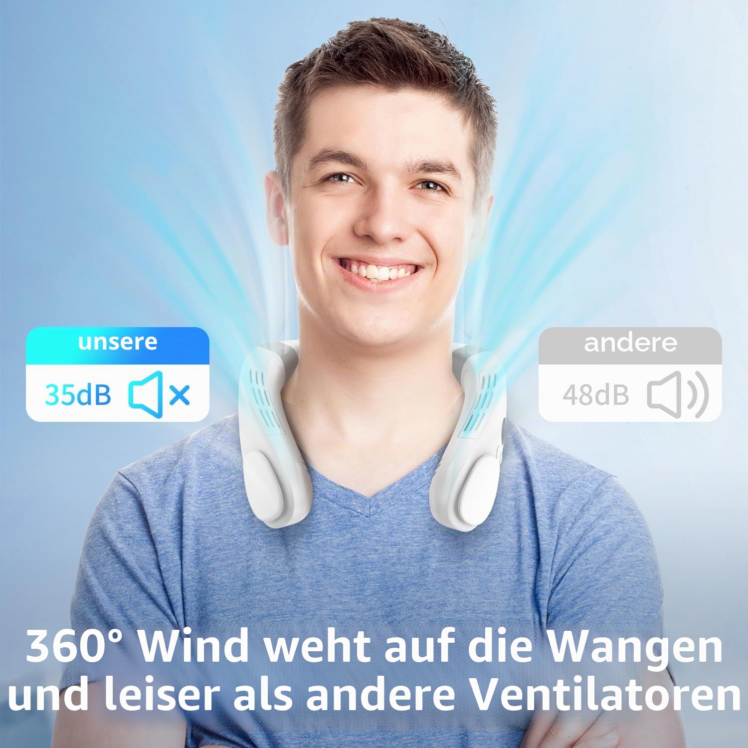 Blattloser Hals-Ventilator 6000 mAh mit Kühlplatte, wiederaufladbar, tragbar, leise, für Reisen Camping Outdoor (weiß)