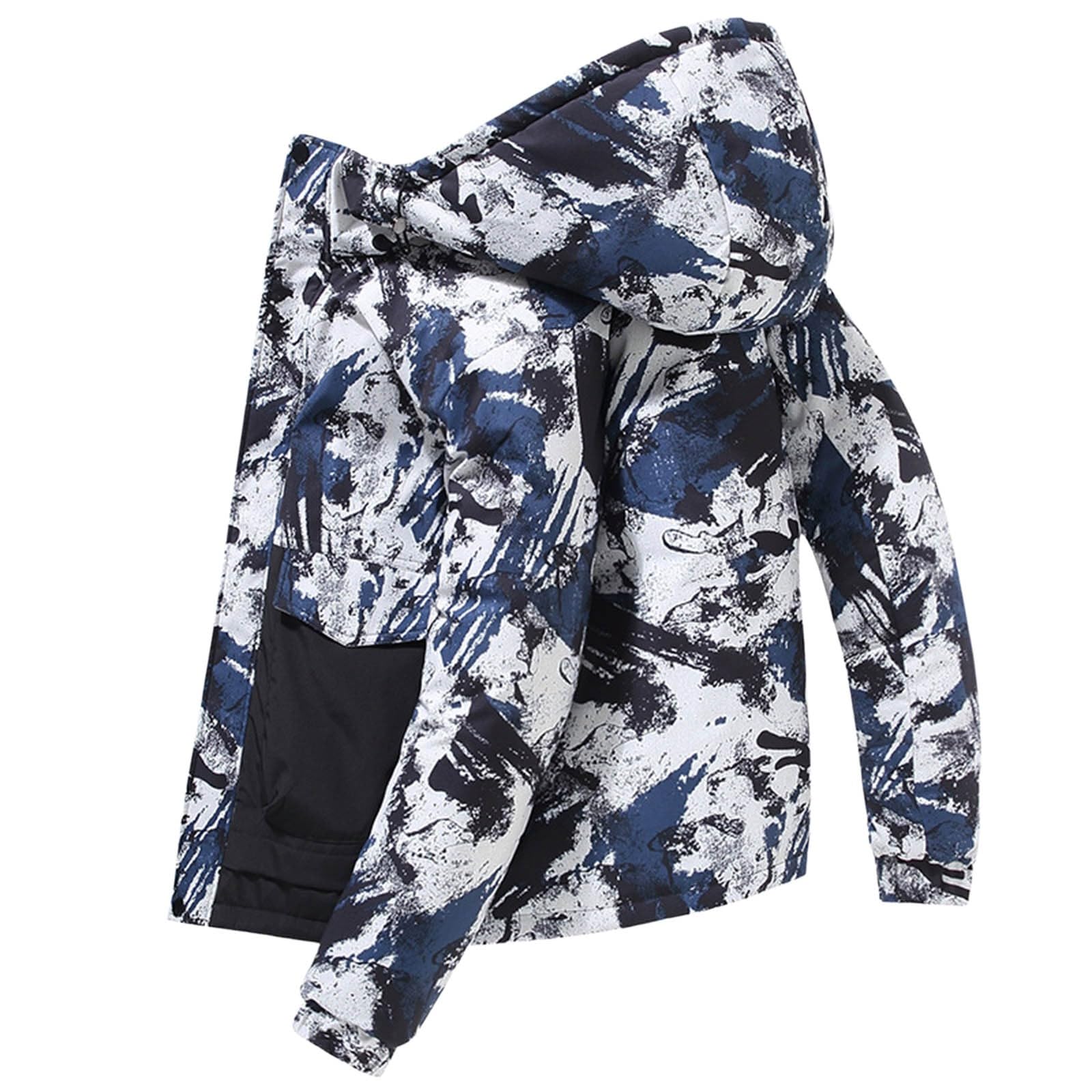 Generisch Giacca trapuntata mimetica leggera da uomo, giacca con cappuccio, calda giacca da mezza stagione, giacca invernale con cappuccio, piumino da snowboard, giacca mimetica, traspirante