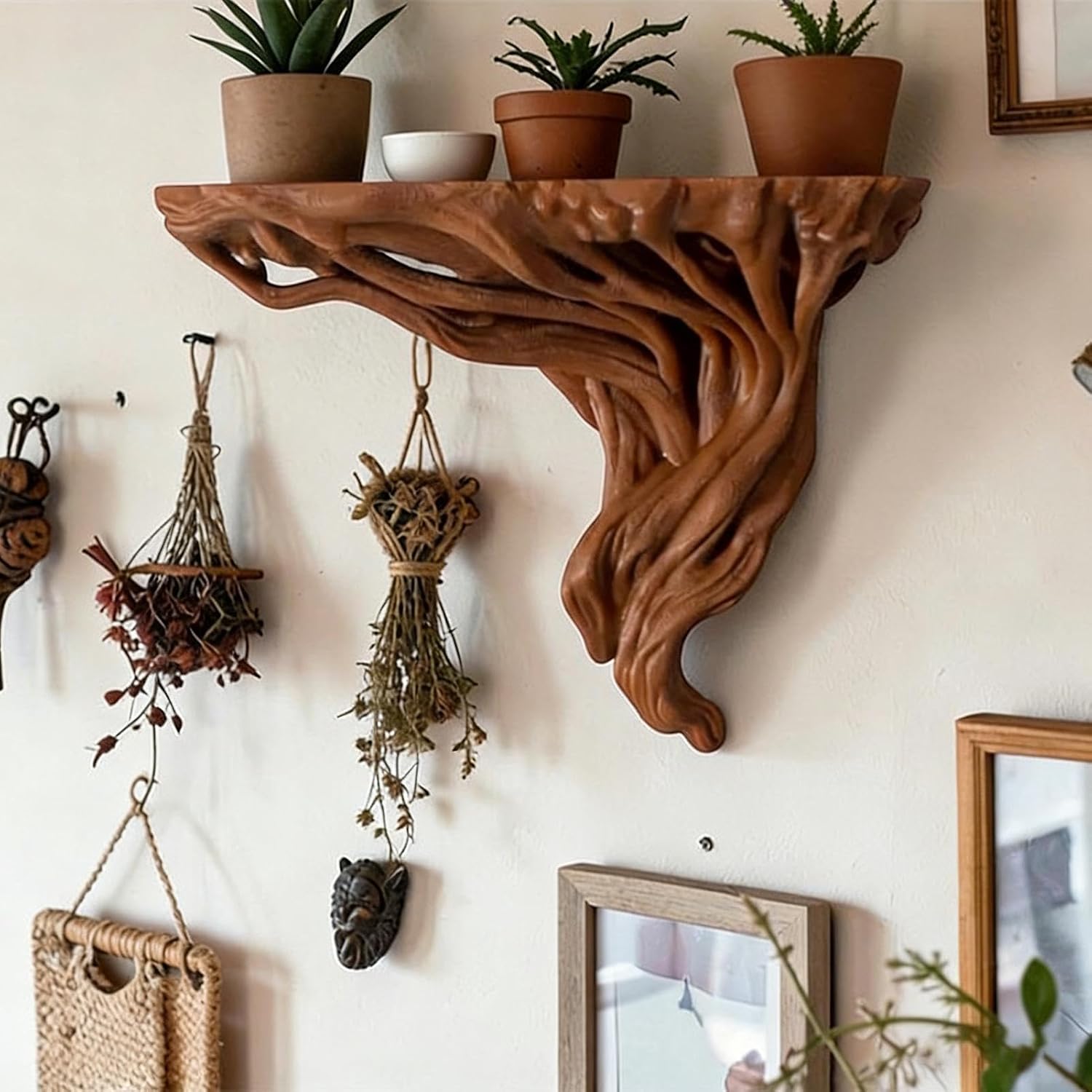 Shelves On Wall, Corner Display, 7.09x3.35x5.51 Inches Rustic Rack Support, Tree Root Storage with Finish, Mount Fixture with Utility, Home Accessories for Decor Book Photo Frame Flower Kitchen Office