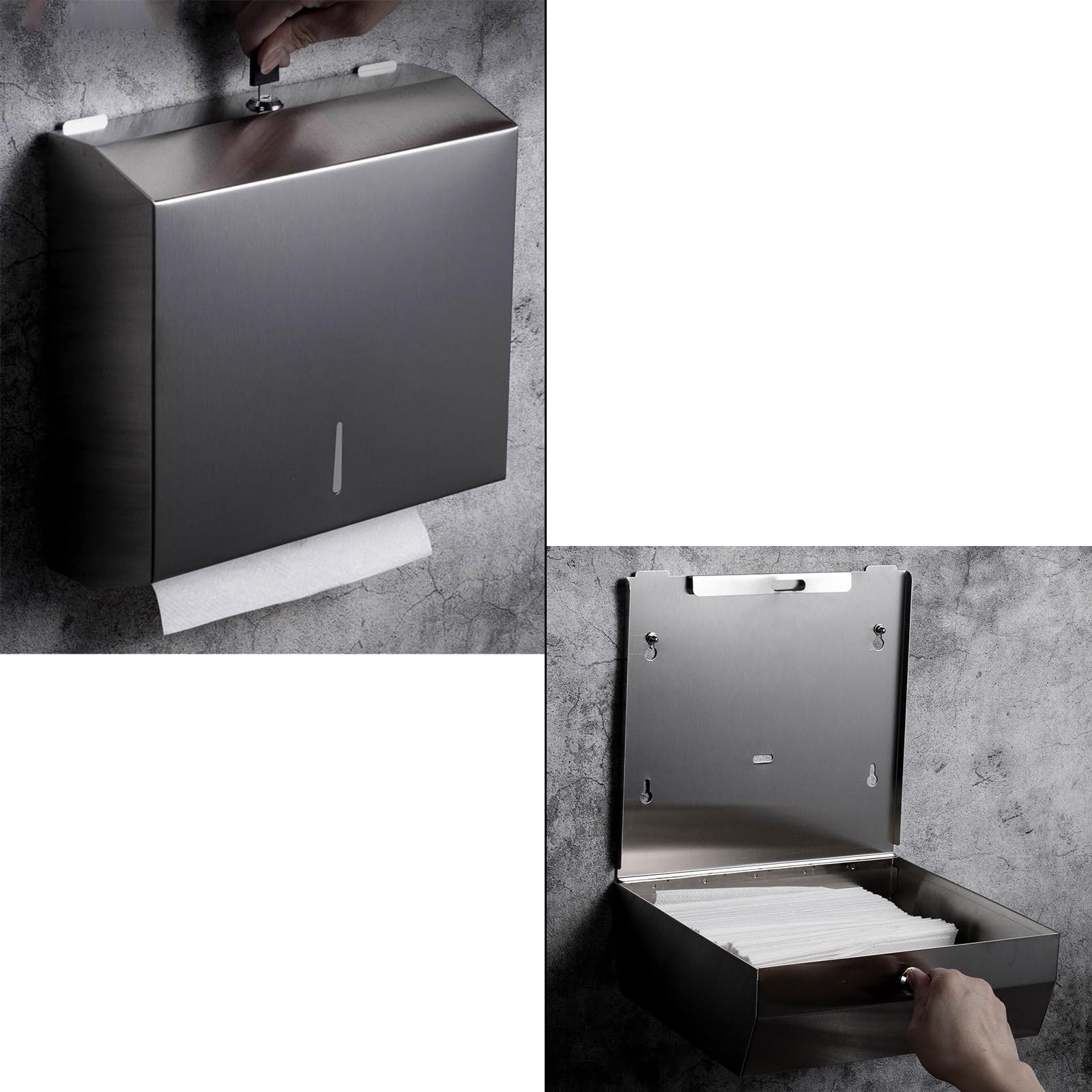 Dispensador Papel Secamanos, Dispensador de Papel Comercial, Porta Papel Higienico de Baño Montaje en Pared, Acero Inoxidable(Silver,28x9.5x26cm/11x3.5x10in)
