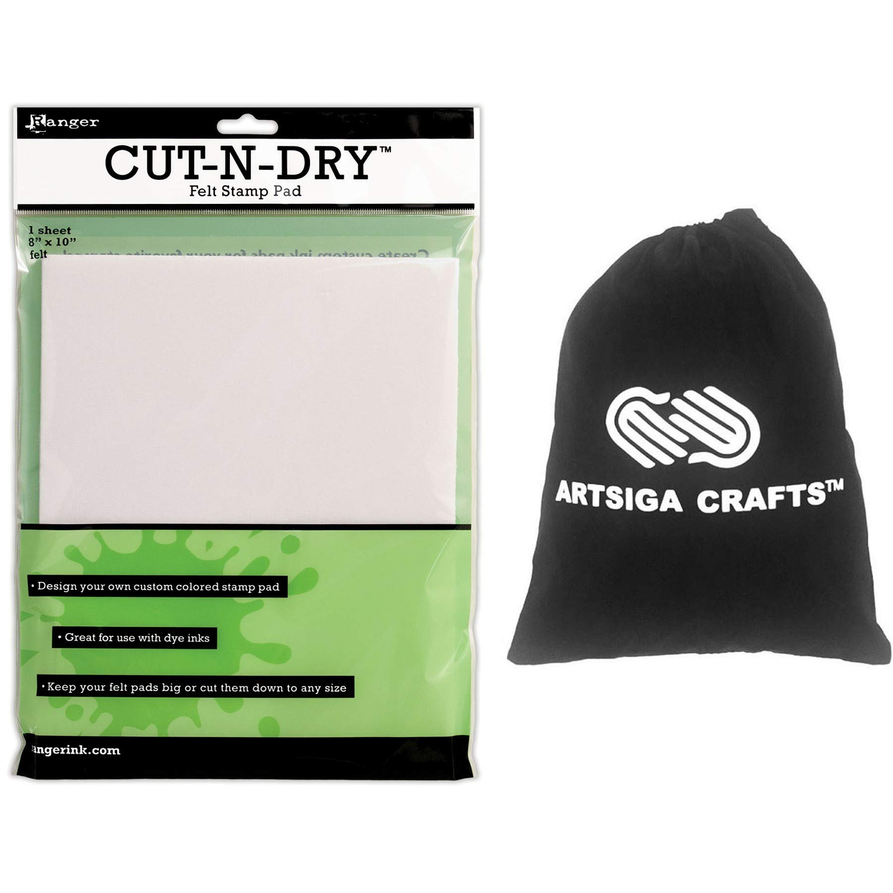 Ranger Ink Inkssentials Cut N Dry Stamp Pad Felt 8 x 10 inches Sheet 1-Pack Bundled with 1 Artsiga Crafts Small Project Bag