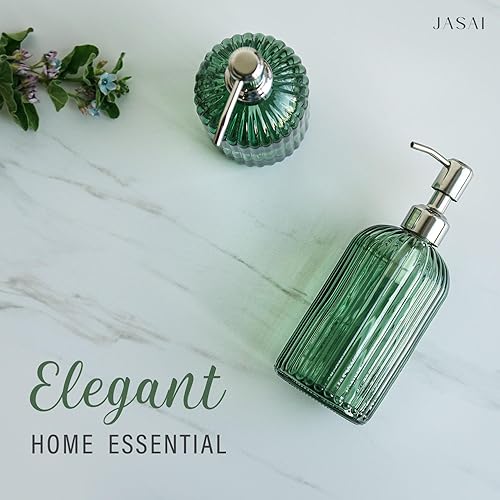 Miniatura 6 de JASAI Dispensador de jabón verde de 18 onzas con bomba a prueba de óxido, dispensador de jabón de baño recargable con vidrio grueso, dispensador de