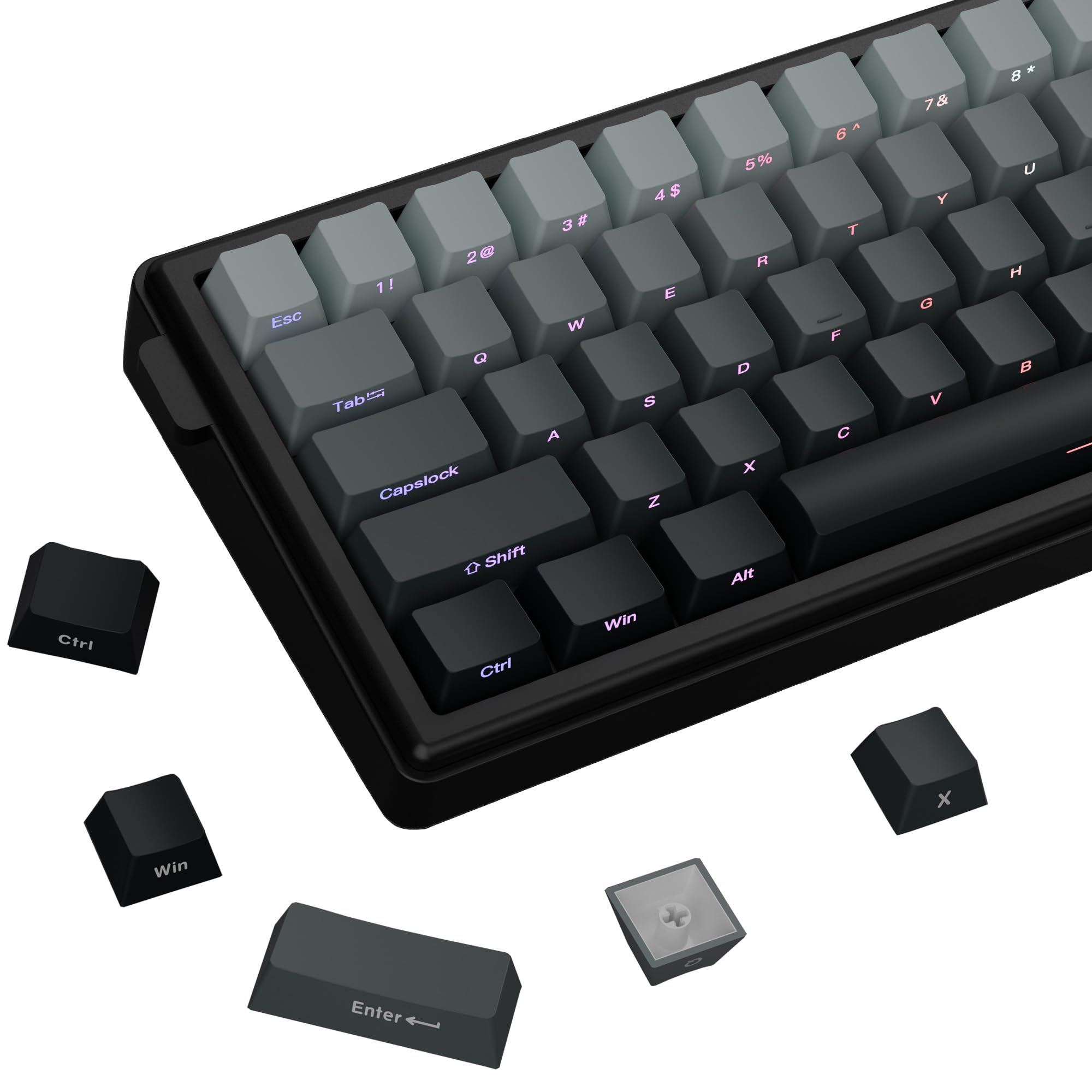 Snapklik.com : 135 Key PBT Keycaps Set Gradient Dlack Grey Side Print ...