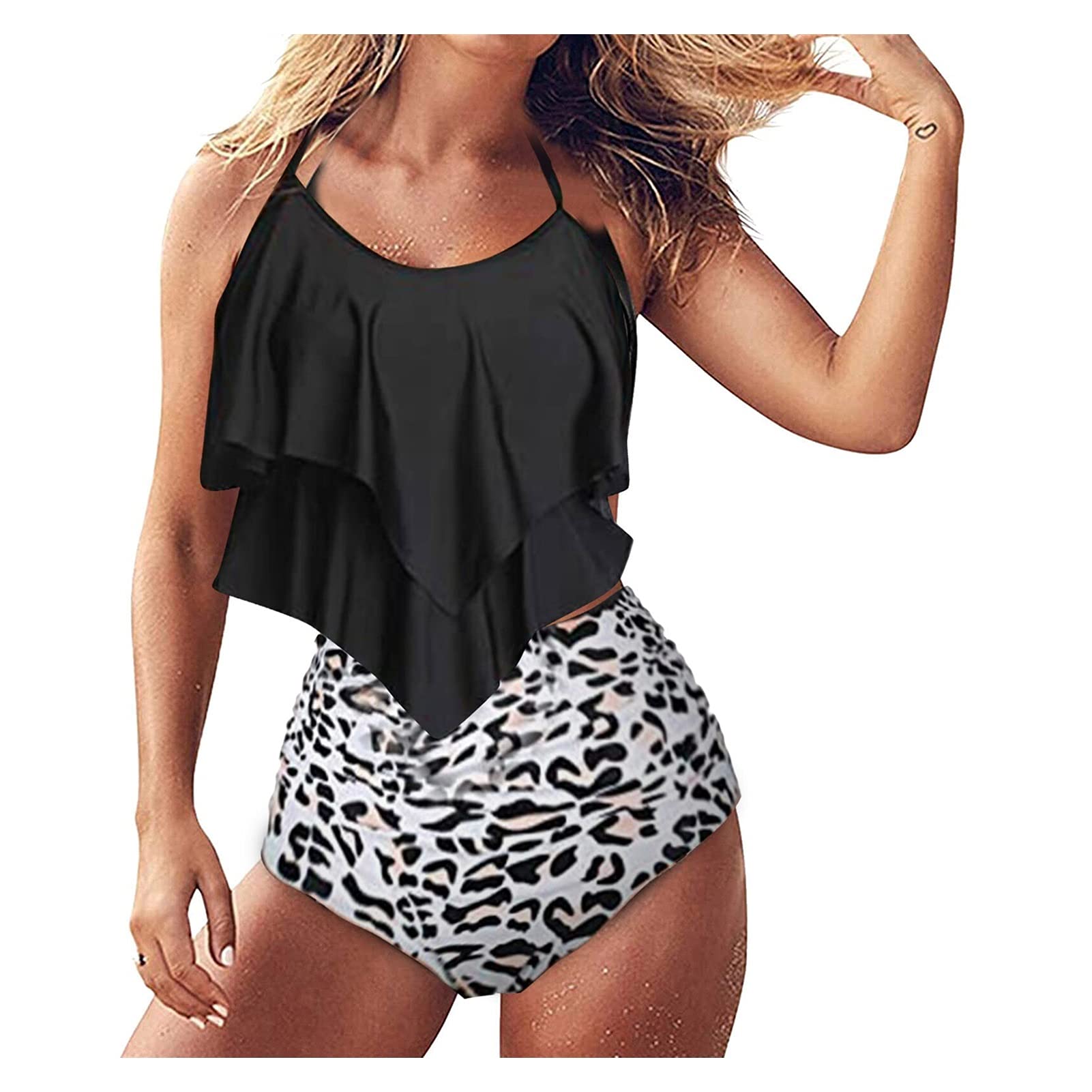 Costume da Bagno a Due Pezzi Costumi da Bagno Taglie Forti Costume da Bagno a Vita Alta Costume da Bagno con Stampa Leopardata per Donna Costume da Bagno Donna Costumi a Due Pezzi Bikini Set (Il)