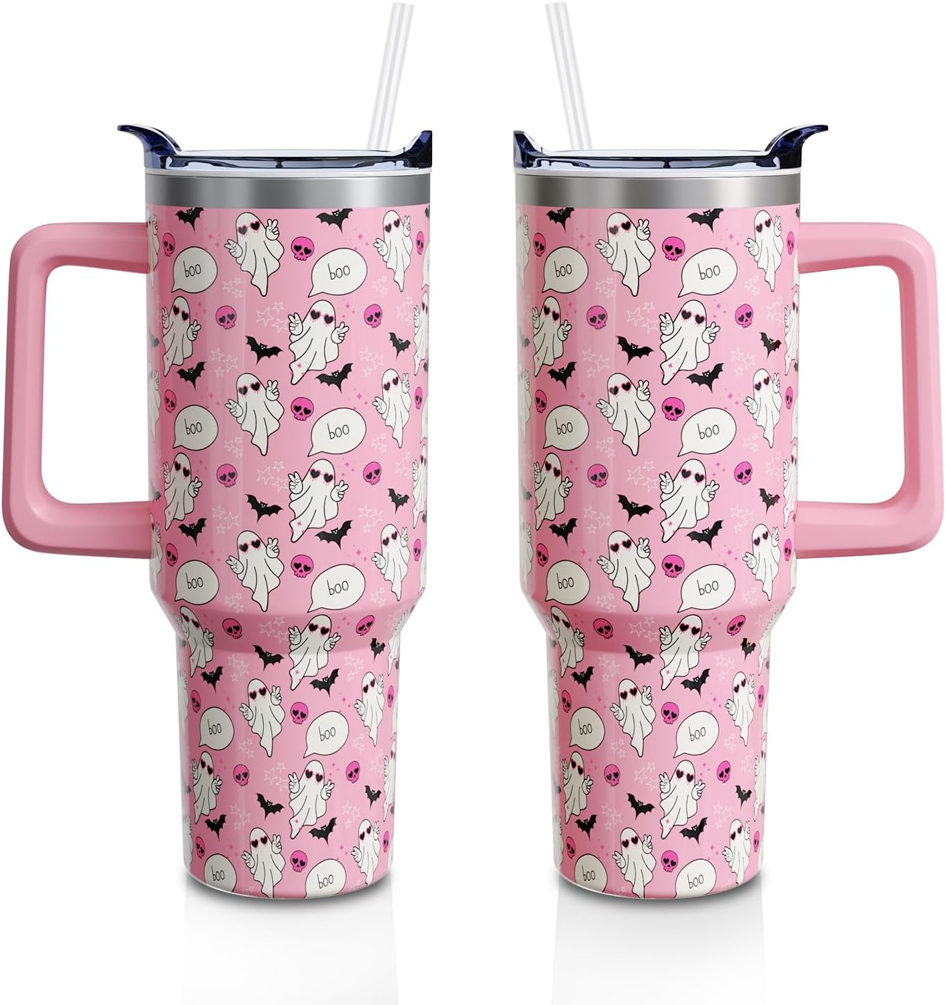 Halloween Ghosts 40oz Tumbler Cup with Handle and Straw, Pastel Holiday Gifts for Women Girls, Stainless Steel Insulated Water Bottle 1PC