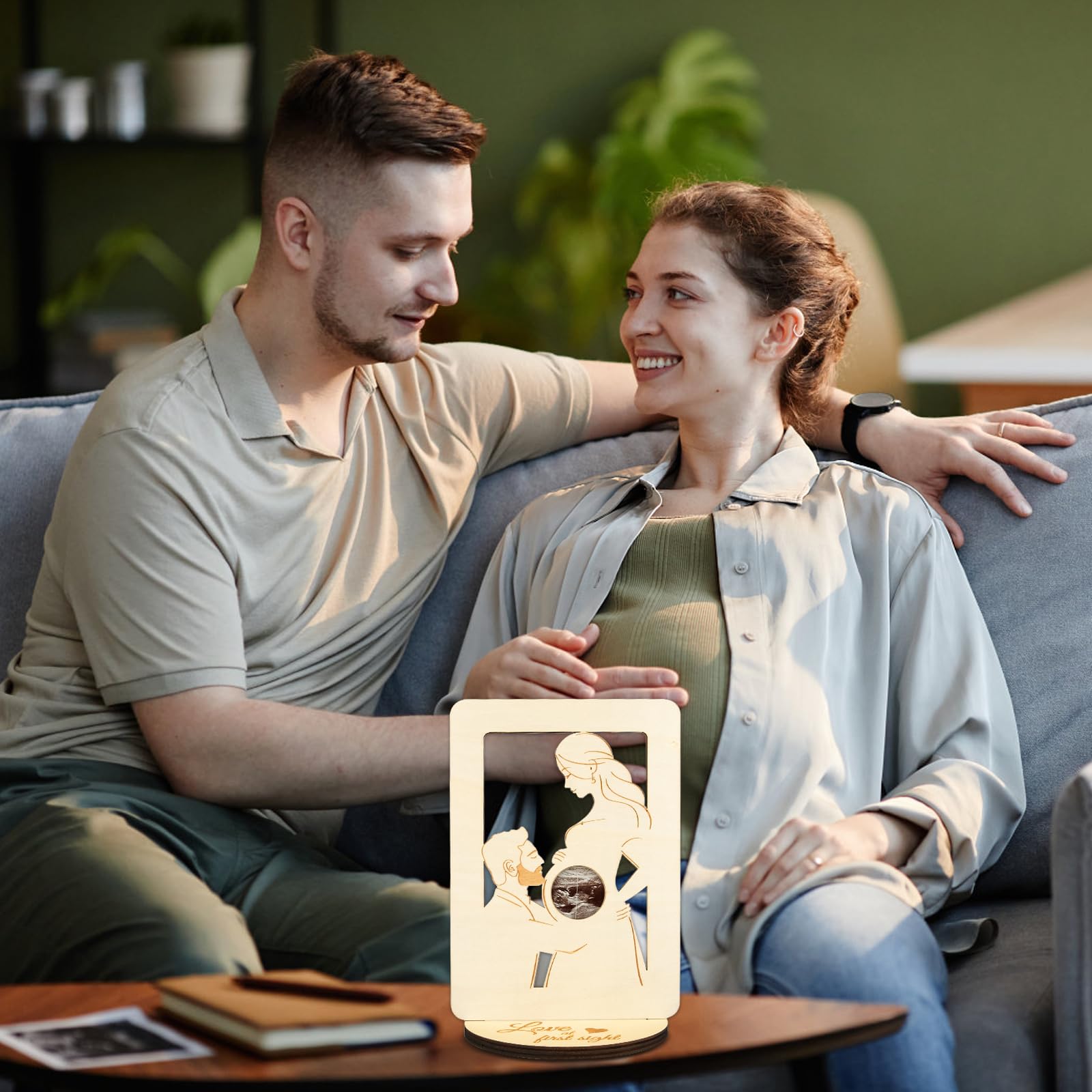 Cadre en bois pour maman enceinte Futur papa et maman Sonogramme Idées cadeaux pour femmes enceintes Cadre photo sonogramme Cadre photo échographie pour bébé Idées cadeaux