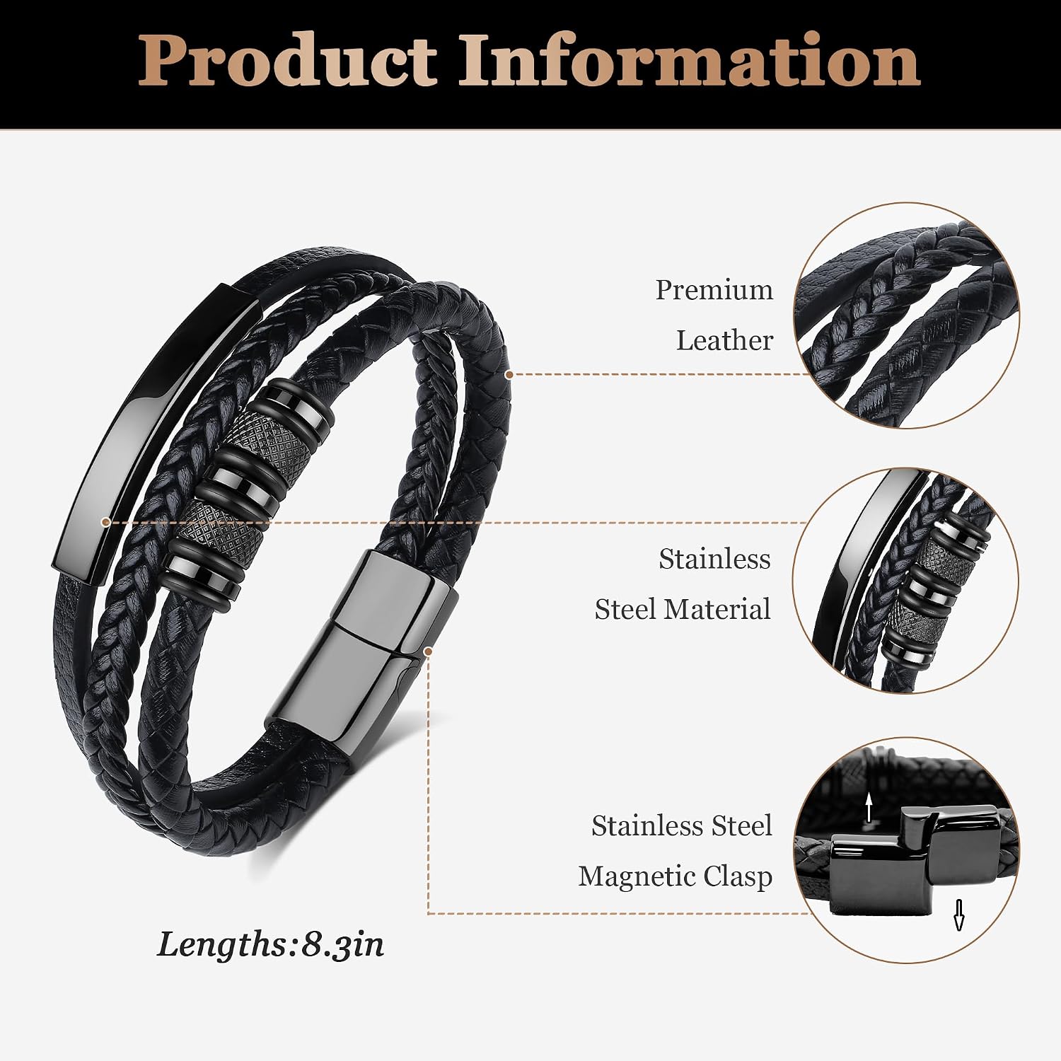XIANNVXI Premium Mens Braided Leather Bracelet for Men