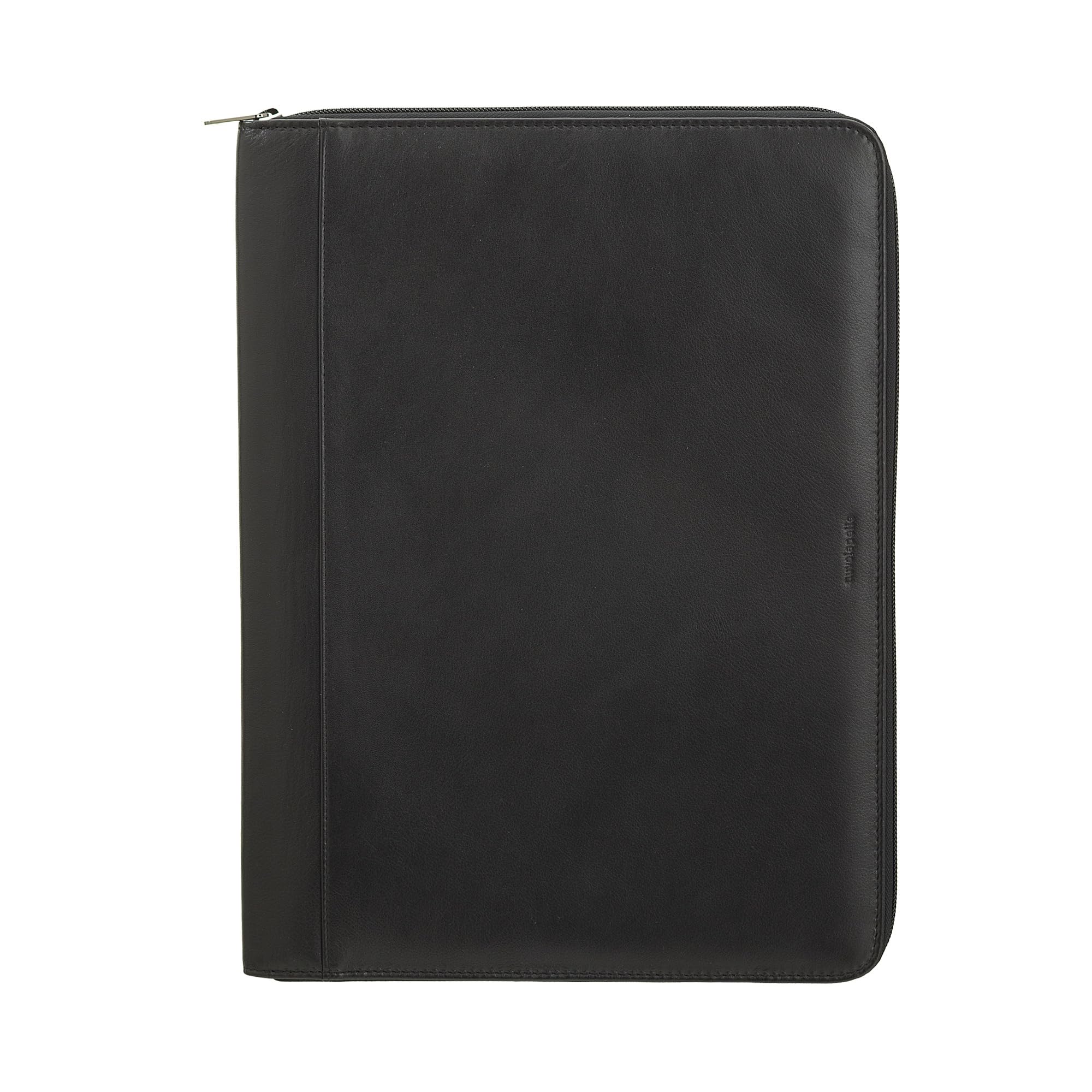 Cartella Portadocumenti A4 in Pelle, Organizer da Lavoro Porta Blocco Note, Portapenne, Porta Tablet con Cerniera a Giro Nero