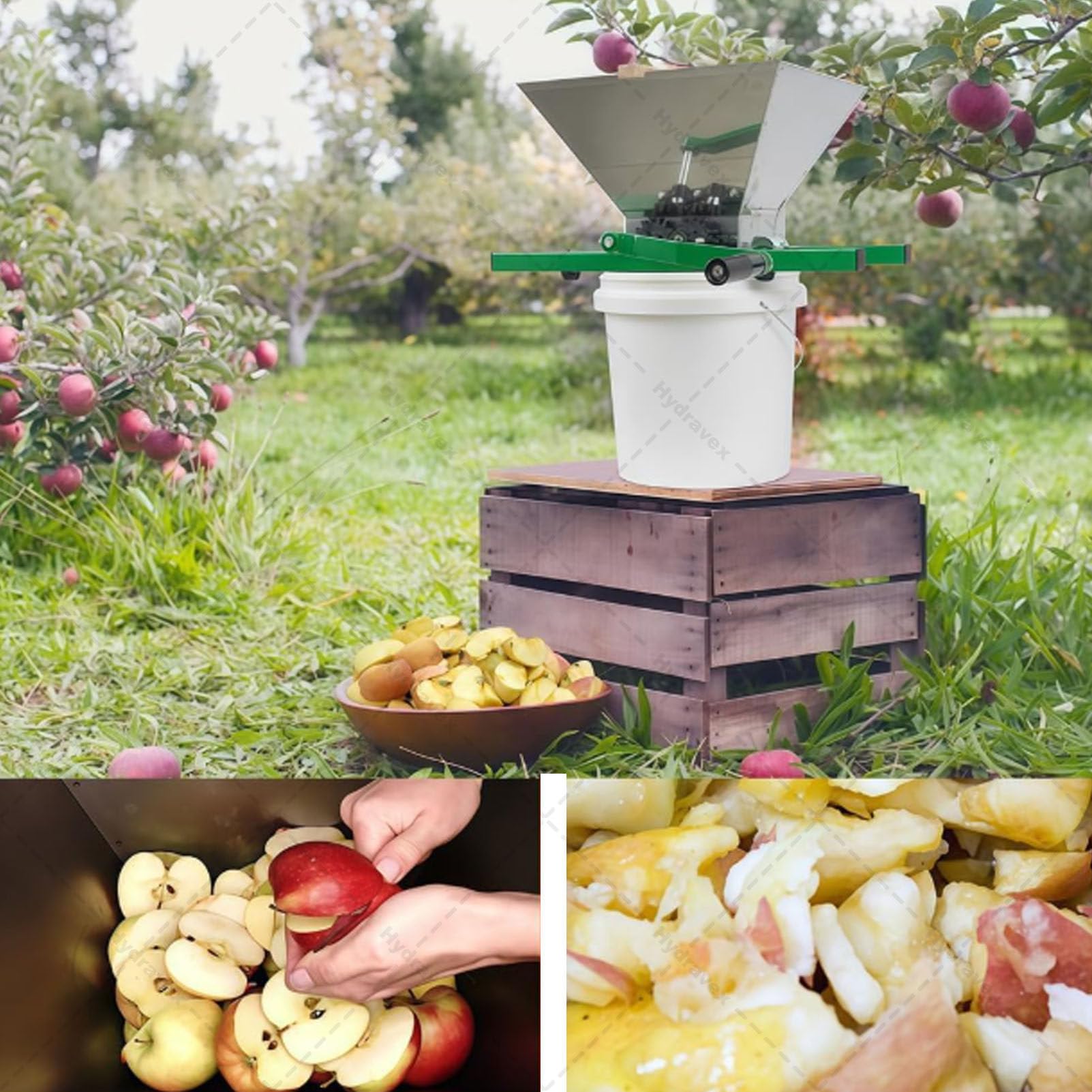 Kruszarka do owoców, ręczny młynek do winogron ze stali nierdzewnej o pojemności 7 l, kruszarka do jabłek i warzyw, do domowej produkcji cydru i wina