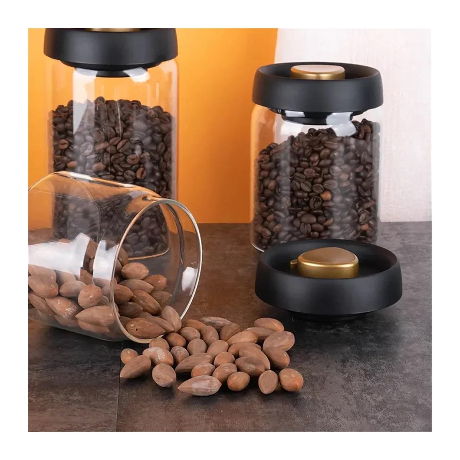 Kompatibel mit Kaffeebohnen, vakuumversiegelter Tank, transparentes Glas, Vorratsgläser for Lebensmittel, feuchtigkeitsbeständiger Luftabsaugung, luftdichter Behälter(600ml)