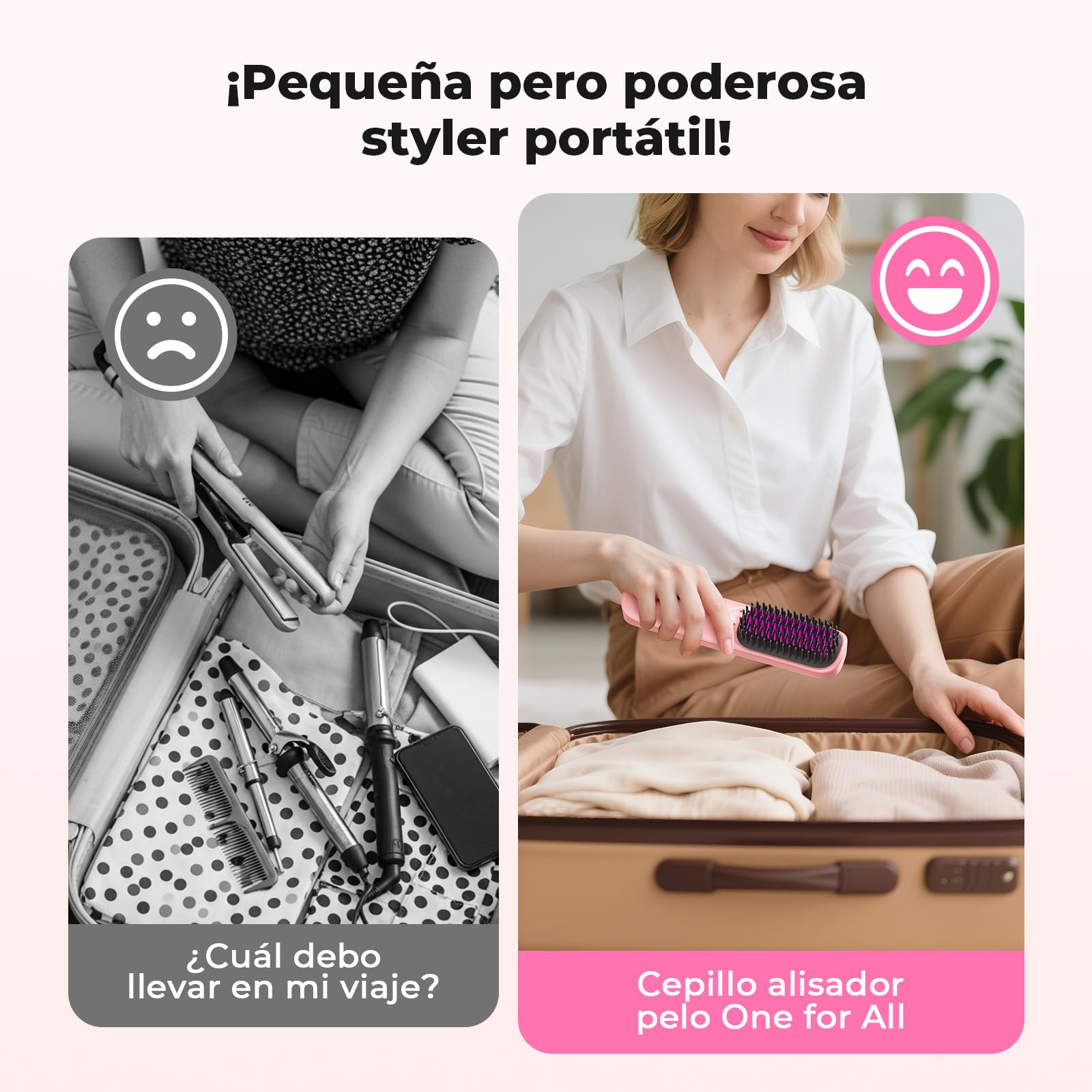 Bopcal Mini Cepillo Alisador Pelo - Cepillo Alisador Inalámbrico 3 in 1 Para Alisar, Rizar, Dar Volumen al Cabello, 90°C-230°C, Calentamiento, Anti-Escaldamiento, Sin Frizz, Energía Portátil y Viajes