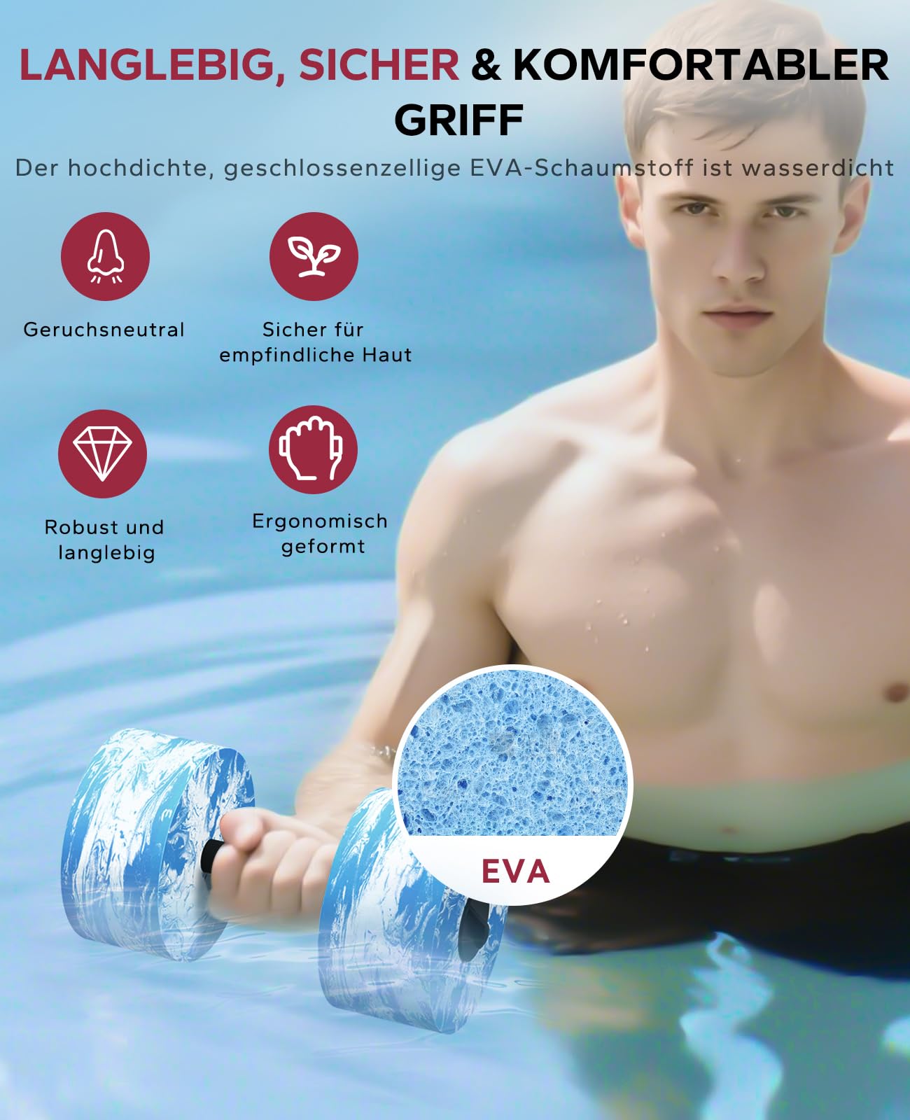 HAPBEAR 3-in-1 Wasserhanteln mit Verbindungsstange – 2er-Set Aqua Hanteln & Wassergymnastik Zubehör – Aquafitness Geräte für Reha, Schwimmtraining & Wassersport