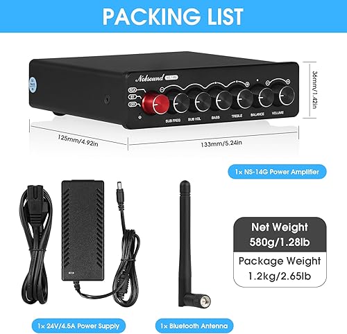 Miniatura 8 de Nobsound NS-14G HiFi Bluetooth 2.1 Channel Amplificador de potencia - 50W × 2 + amplificador estéreo SUB de 100 W con soporte de subwoofer para