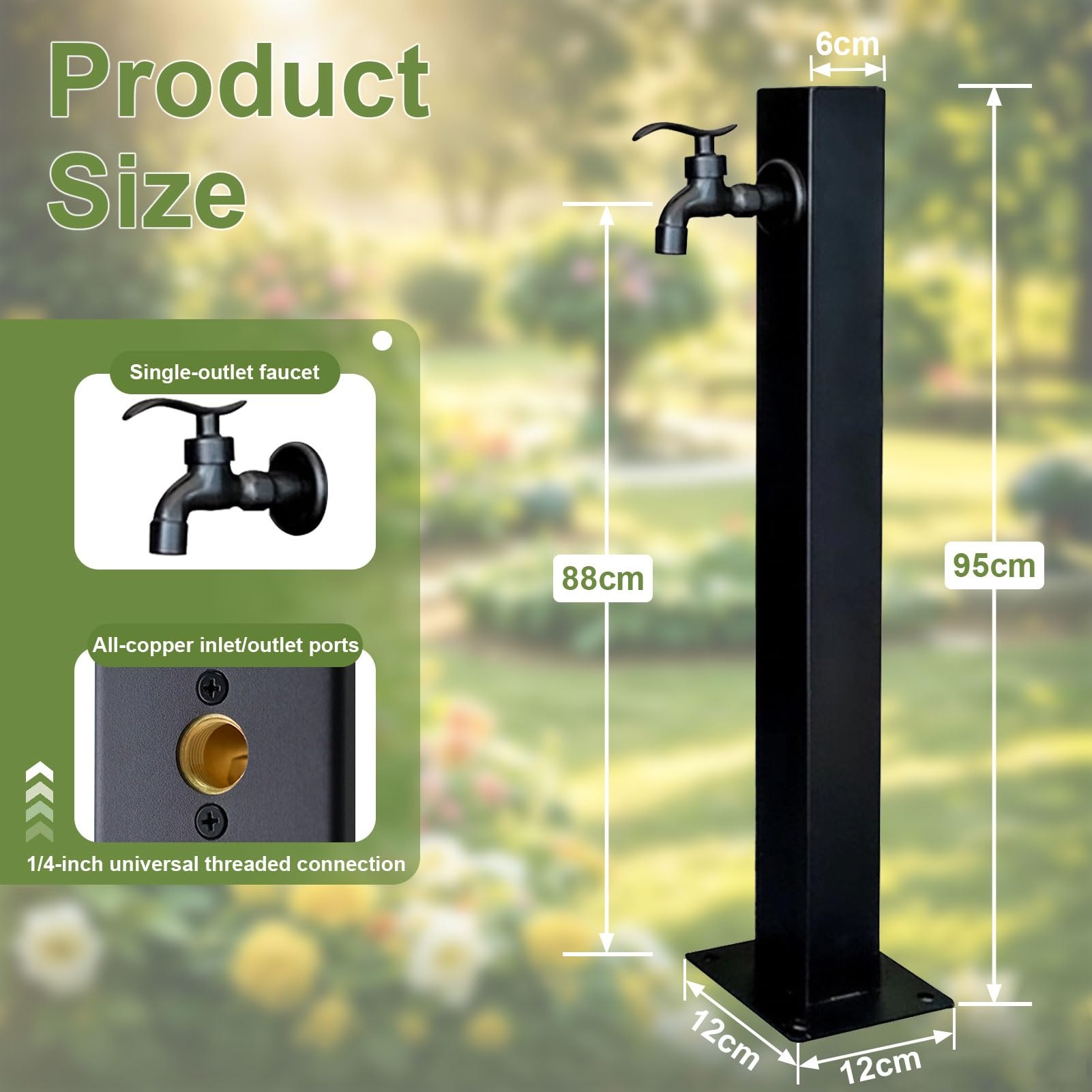 Columna de agua para exterior con grifo, grifo de jardín de acero inoxidable 304 con soporte para manguera, grifos para patio resistente a la congelación y al óxido(Height: 95cm/37.4in)