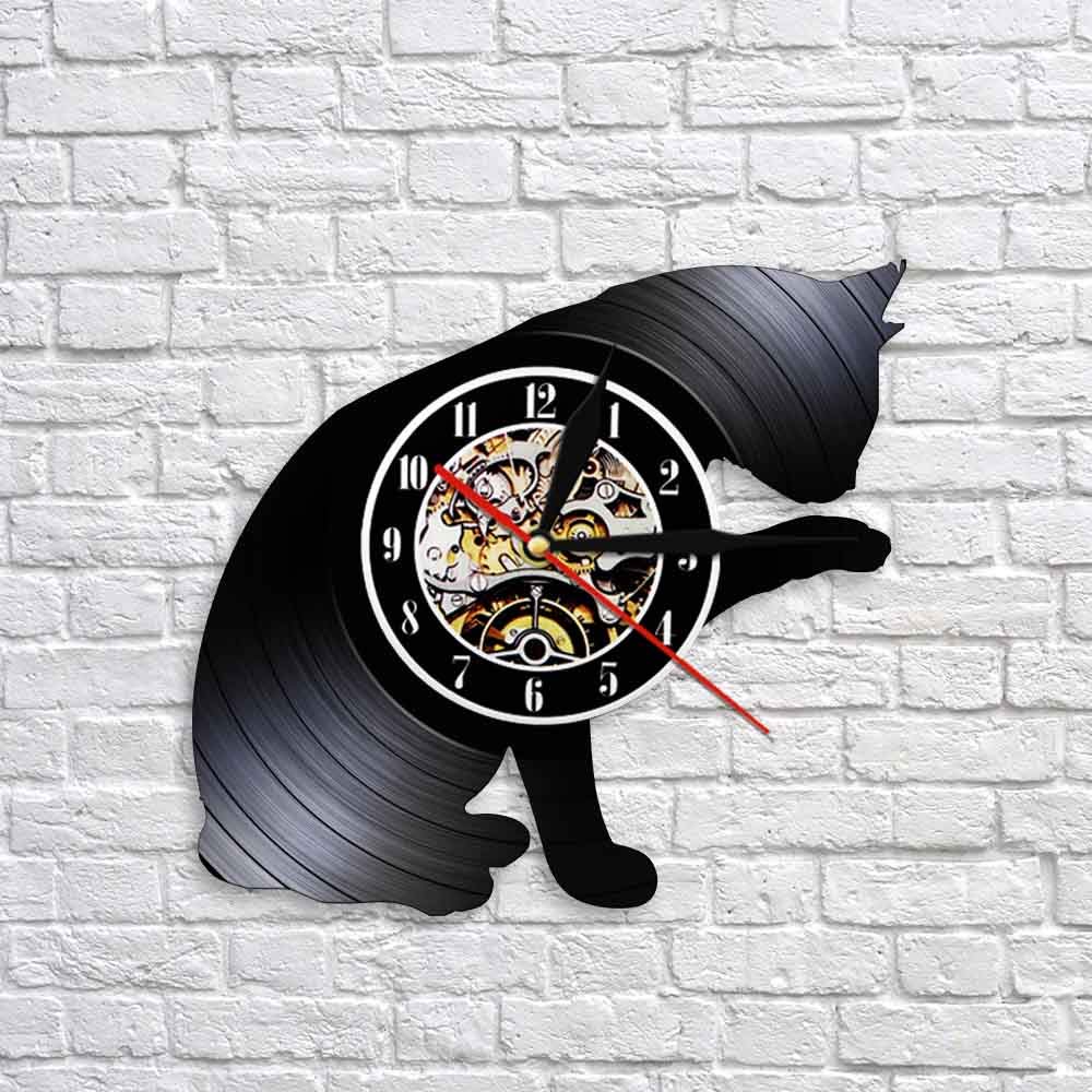 Dia 30cm I Love Cat Vinile Orologio da parete personalizzato Stile vintage Gatti Orologio muto Design Regalo per gli amanti dei gatti Animali Decorazione domestica Orologio in vinile 7 colori che ca