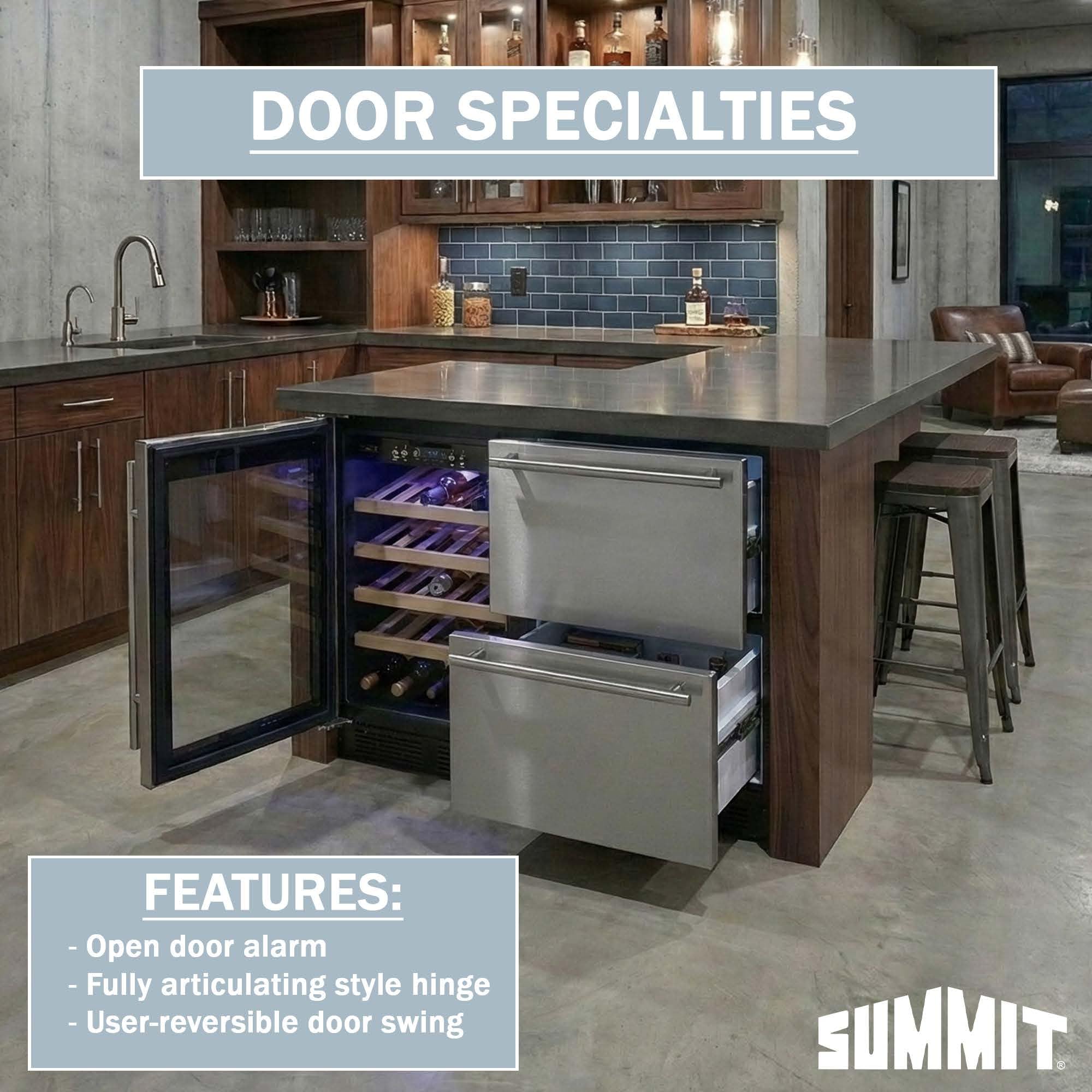 Summit 36” Wine Cellar And Two Drawer Refrigerator Combination, 34 Bottle Capacity, ADA Compliant, Commercial, Built-In, Undercounter, Stainless Steel - Adrwc36 (Stainless Steel) on Fridge.com - View 5