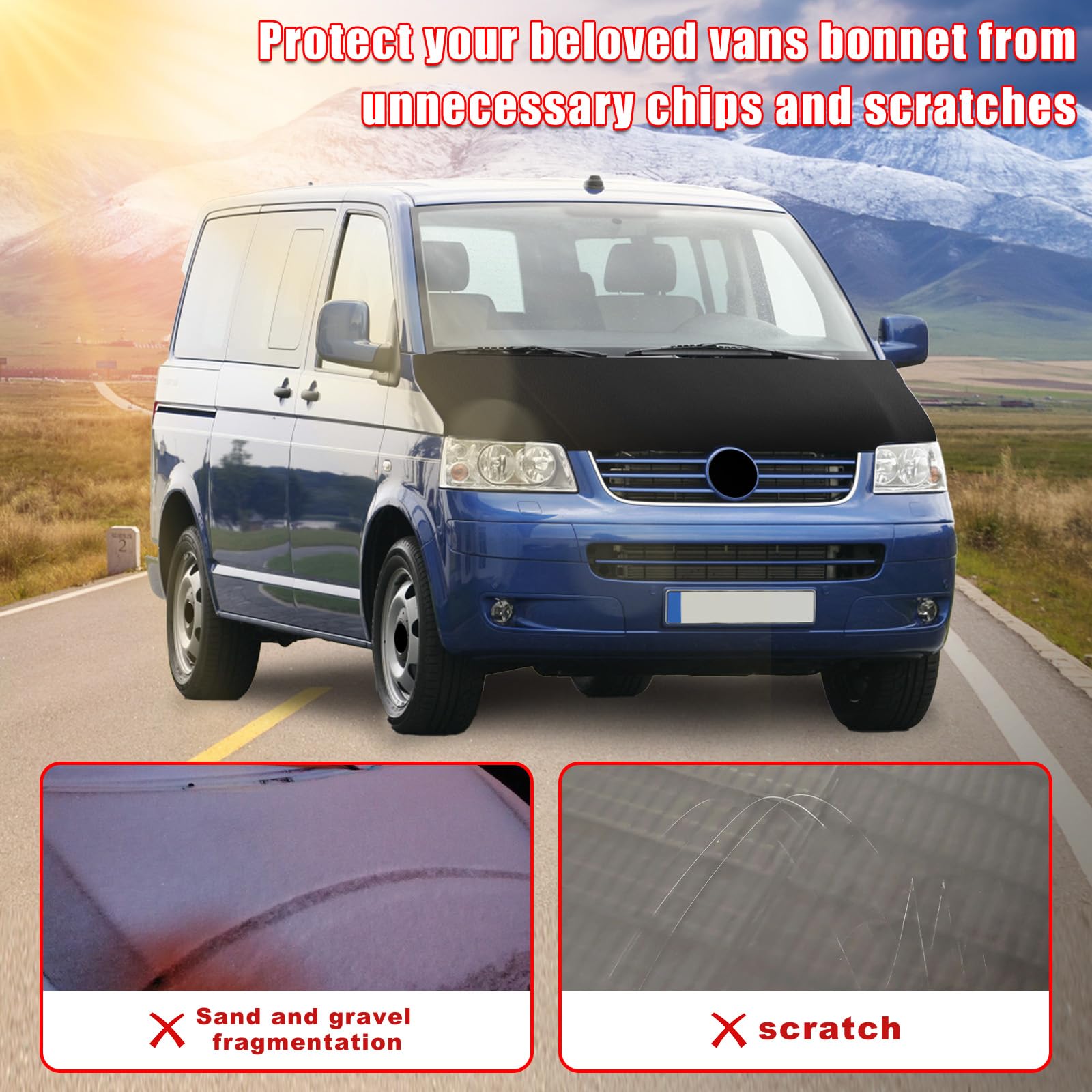 Protection de Capot Compatible avec VW T5.1 Transporter & Caravelle 2010-2015 Bra de Capote Protection - Noir