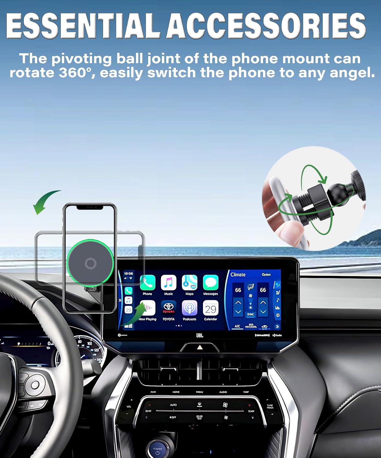 Car Phone Holder for Toyota Venza 2021-2024 Accessories Apply to 12.3 Inch Touch Screen 15W Fast Wireless Charger Screen Fixed Clip Cell Phone Mount Hands-Free 360 Degree Rotation