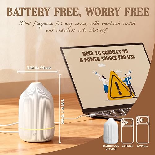 Miniatura 3 de Difusor de aceite esencial, difusor de aromaterapia de 3.5 fl oz, mini difusor ultrasónico para aceite esencial, hogar, oficina, humidificador de