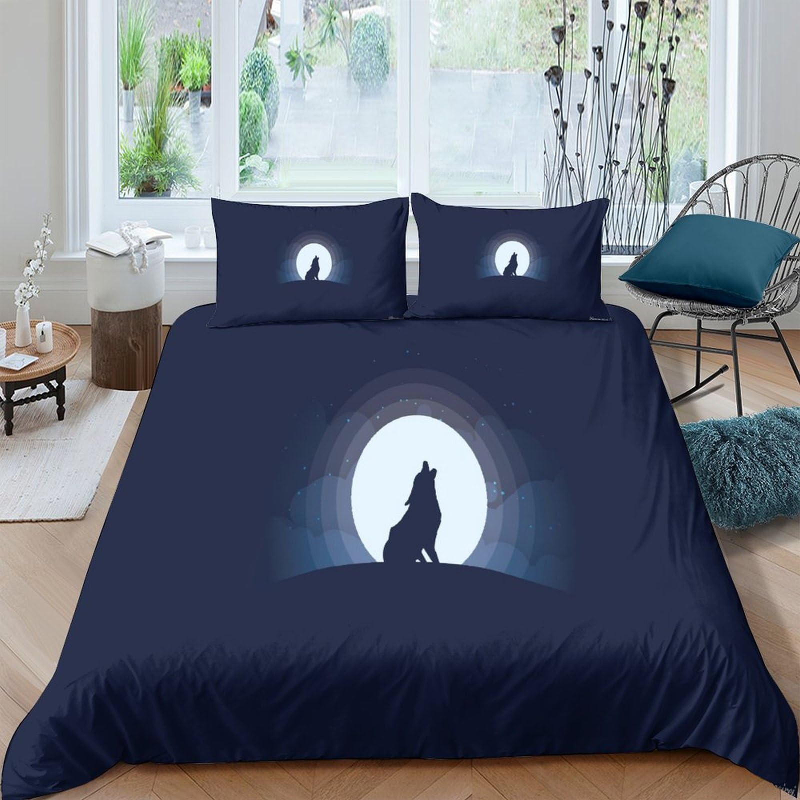 Housse de couette loup 3D microfibre hypoallergénique parure de lit king size