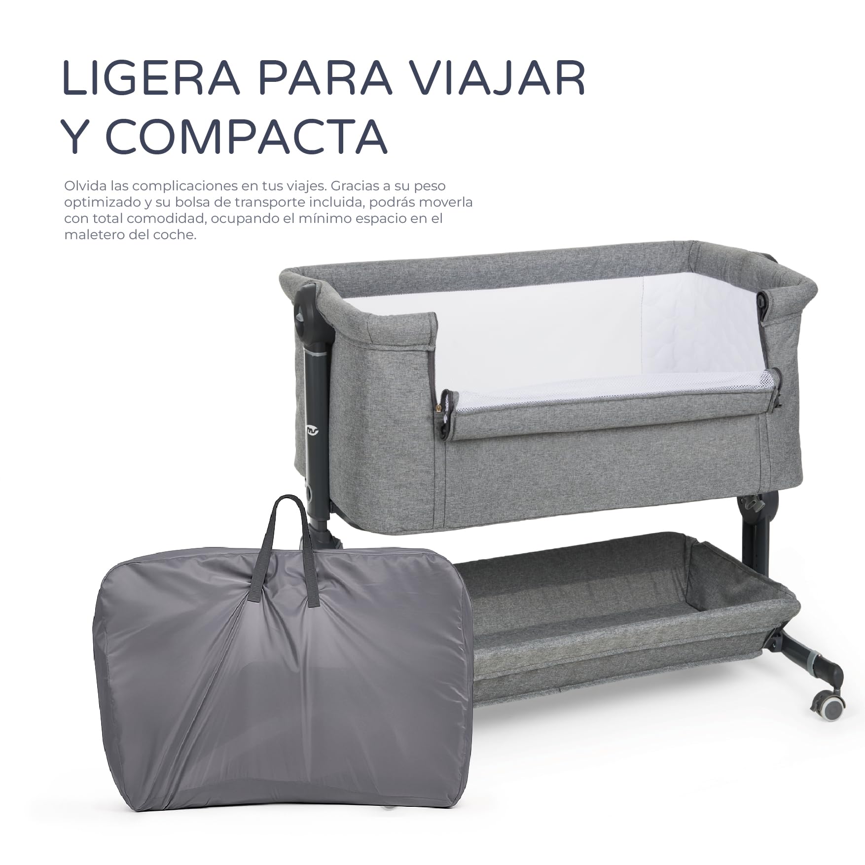 ms BabyWorld – Minicuna Colecho Comfy – Regulable multialturas y reclinable | Colchón Incluido | Mosquitera de Serie | Seguridad y Confort para bebé