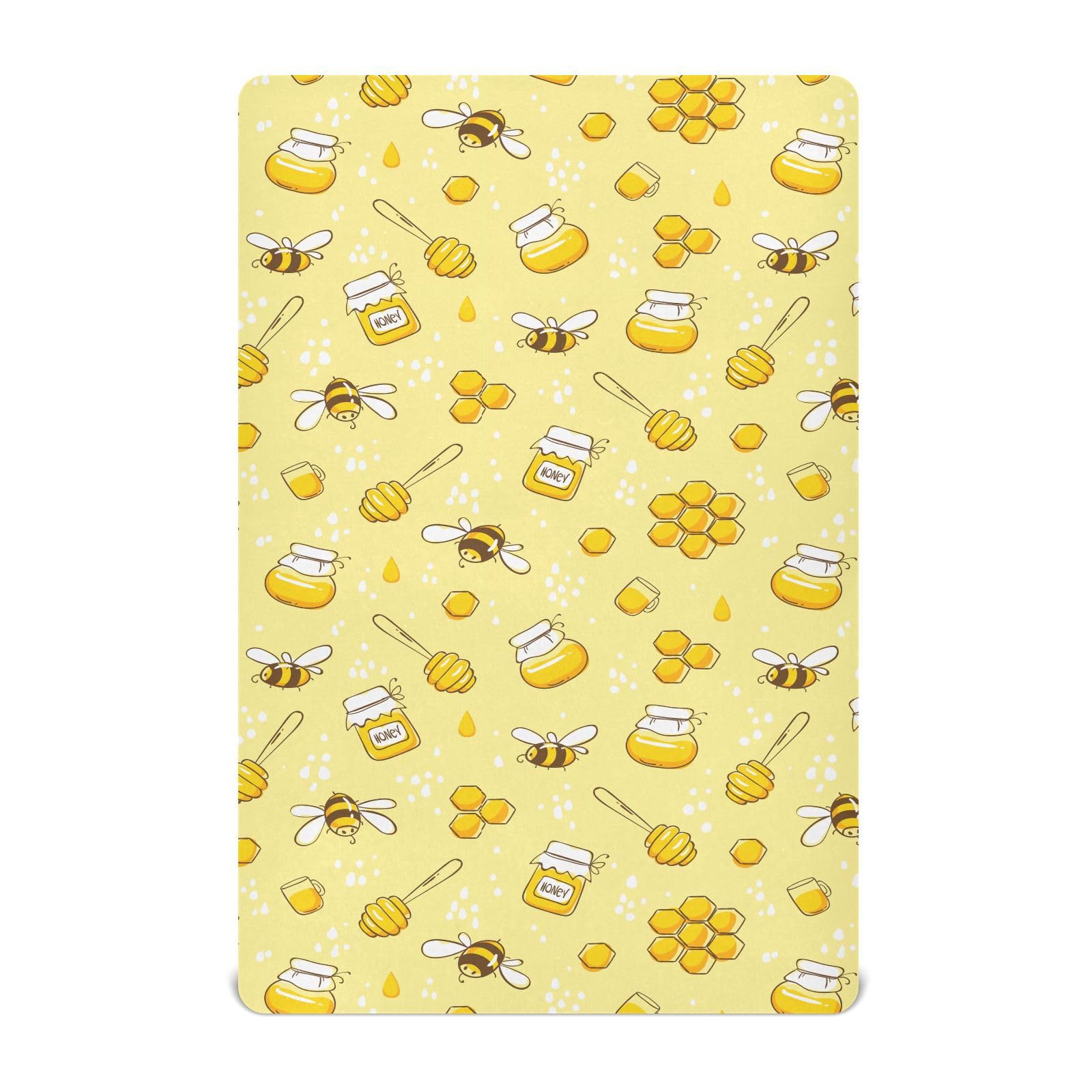 Crib Sheets for Boys Girl Flying Bees Honey Breathable Mini Crib Mattress Sheets Fitted,Toddler Baby Sheets for Crib Mattress Soft &amp; Breathable 39 * 27 * 5In Yellow