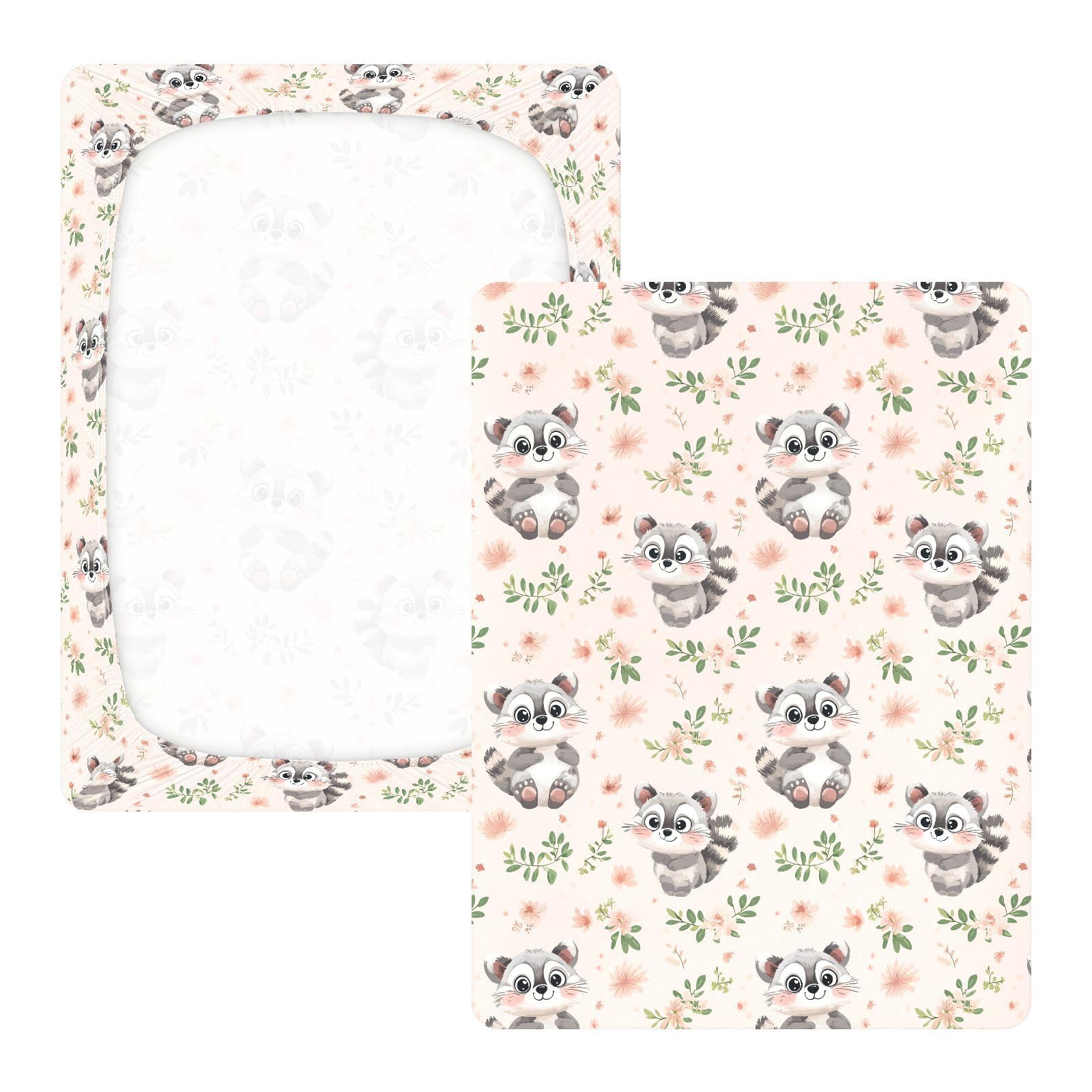 Sábanas de algodón para cuna de bebé con diseño de mapache rosa de dibujos animados, cómoda y transpirable, para decoración de guardería, 1 paquete para corral de