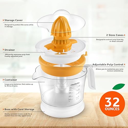 Miniatura 5 de Exprimidor de cítricos, exprimidor de naranja  Exprimidor eléctrico de jugo de cítricos con control de pulpa ajustable, 32 onzas  para naranjas,