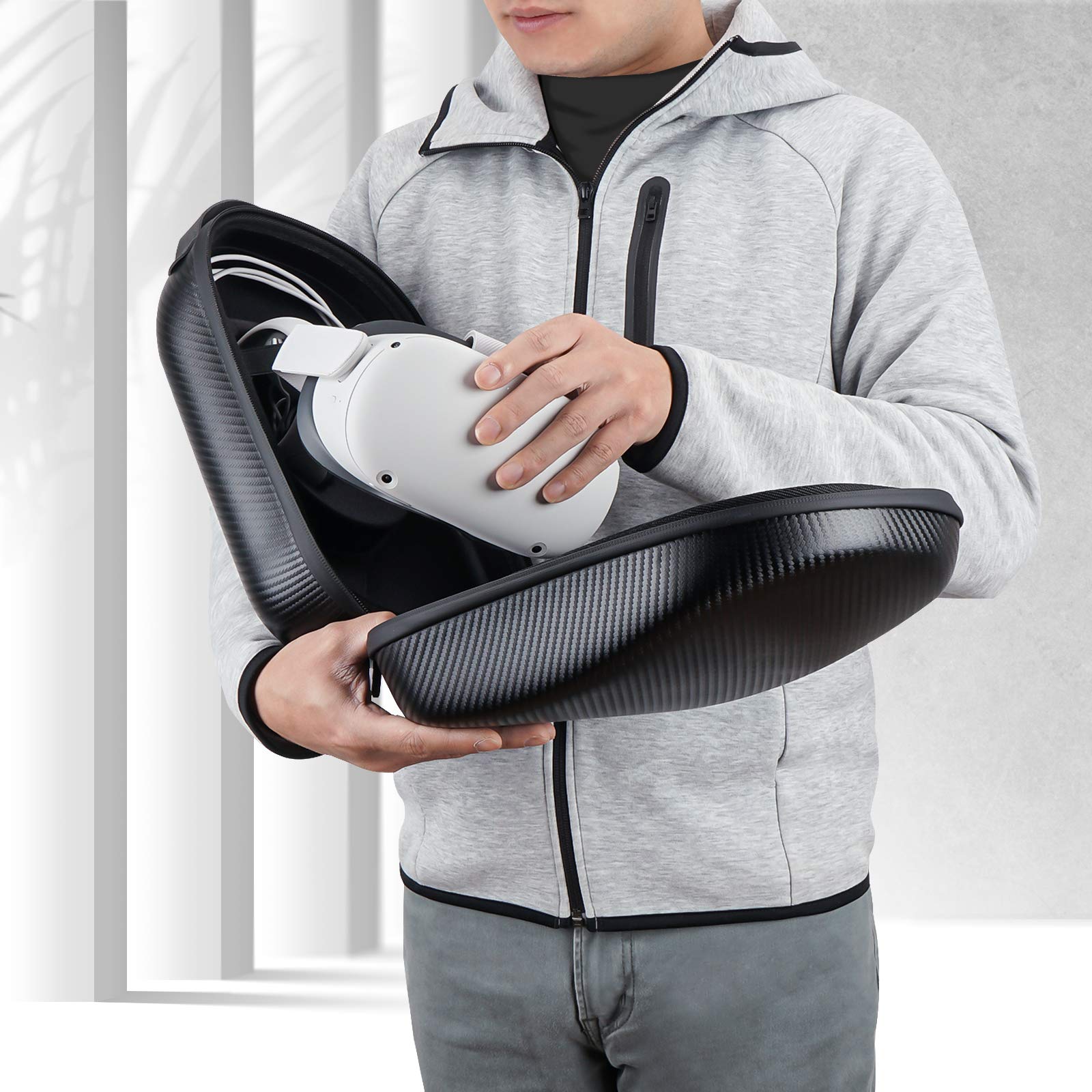 sarlar Étui de Transport pour Casque Meta Quest 3S/Quest 3/Quest 2 VR, contrôleur, Sangle de tête d'origine, Pochette Rigide en Fibre de Carbone avec Protection Portable légère pour Le Rangement de