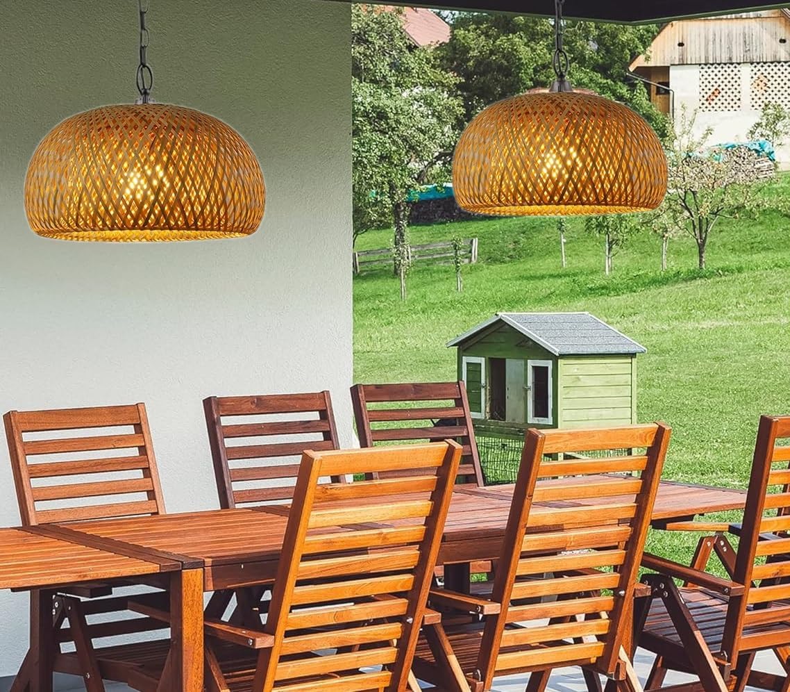 18'' Battery Operated Hanging Outdoor Chandelier with Remote,RGB Color Rechargeable Pendant Light with Hook,Large Rattan Bamboo No Wiring Hanging lamp Lantern for Porch Patio Gazebo Garden Yard