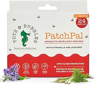 Tots and Bubbles Patchpal 100% Natural Mosquito Repellent Patches For Baby & Adults, 24 Patches (Pack Of 1) | 12 Hour Protection, Citronella & Lavender Protects From Dengue, Malaria, Chikunguniya