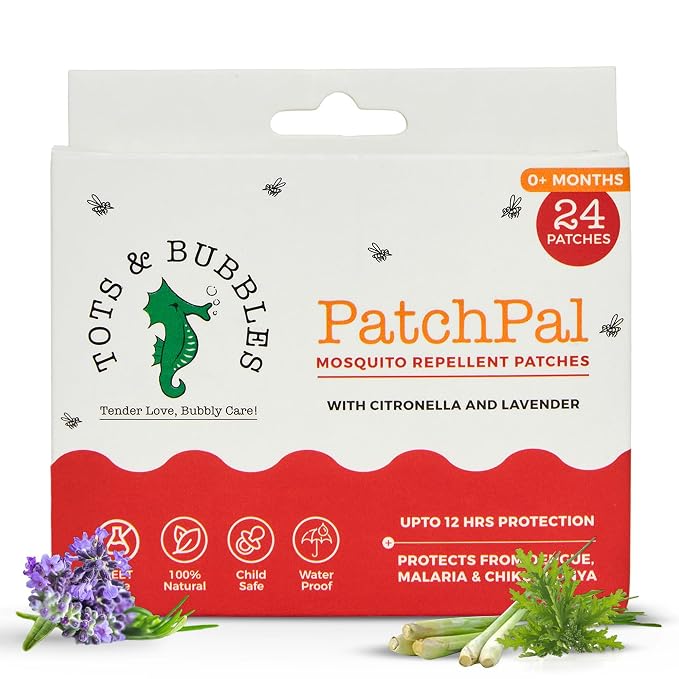 Tots and Bubbles Patchpal 100% Natural Mosquito Repellent Patches For Baby & Adults, 24 Patches (Pack Of 1) | 12 Hour Protection, Citronella & Lavender Protects From Dengue, Malaria, Chikunguniya