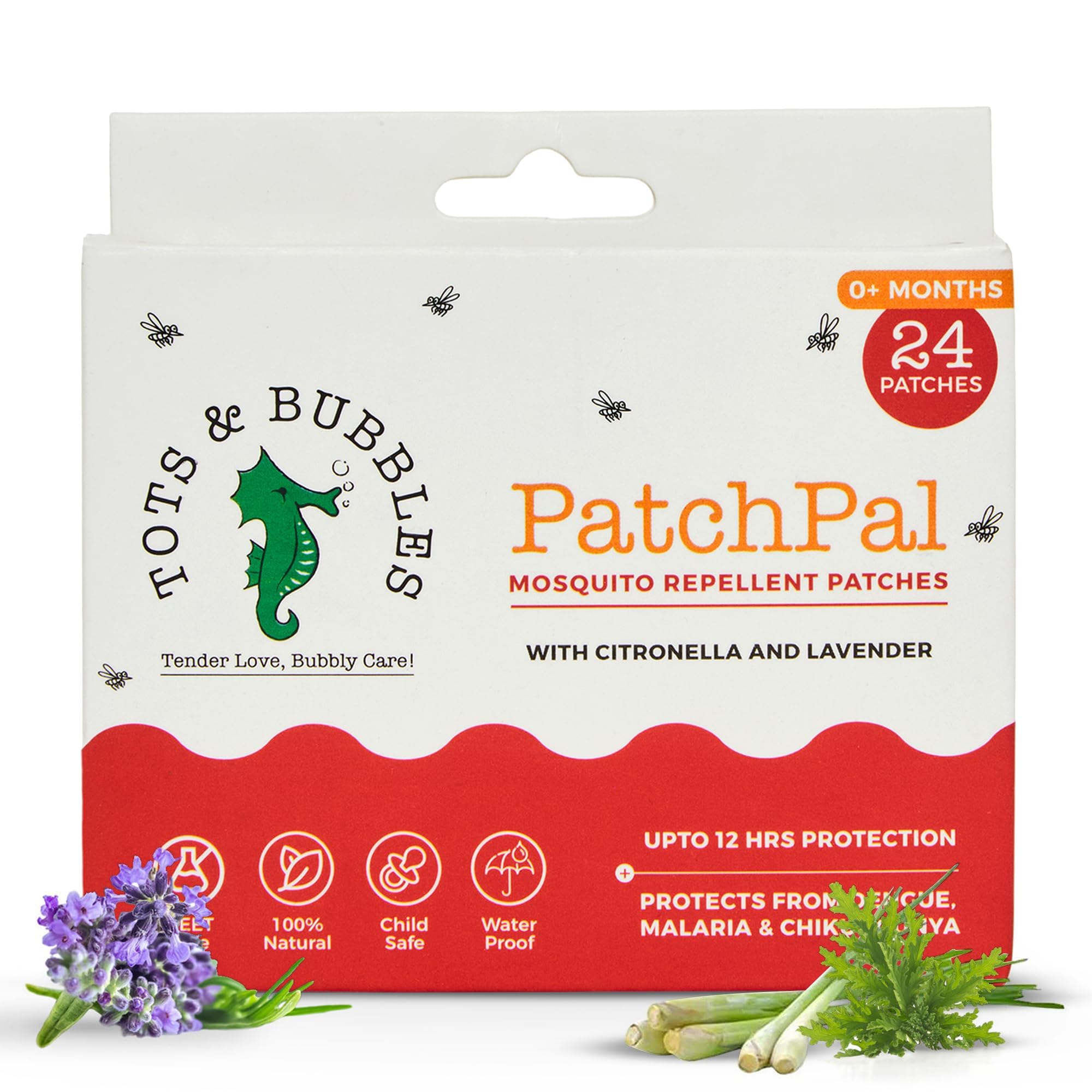 Tots and Bubbles Patchpal 100% Natural Mosquito Repellent Patches For Babies, 24 Patches (Pack Of 1) | With 12 Hour Protection, With Citronella & Lavender Protects From Dengue, Malaria, Chikunguniya