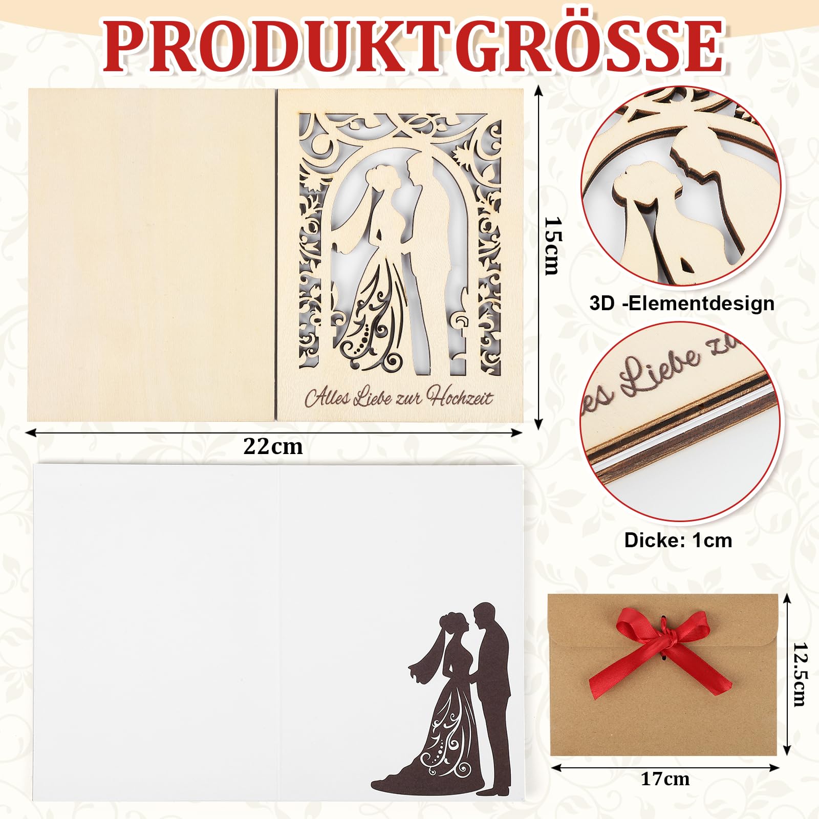 COCHIE Wedding Card Wooden with Envelope Money Gift Card for Wedding Money Gift Packaging Happy Greeting Card for Wedding Wedding Gifts for Bride and Groom - Image 2