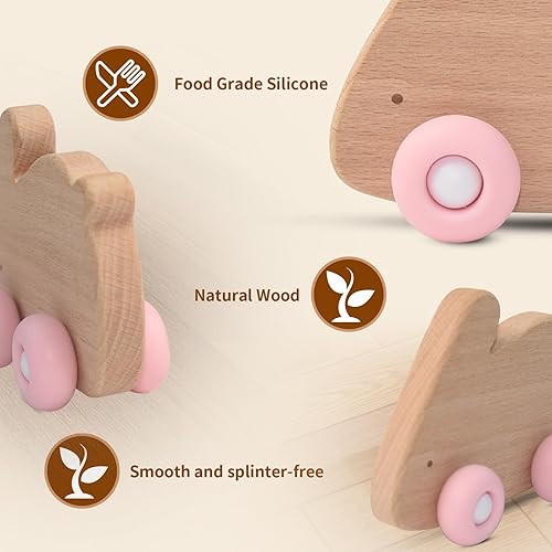 Miniatura 3 de LITTLE RAWR Juguetes de coche de oso para niños pequeños de 1 a 3 años  Juguetes de madera de silicona para bebés de 3 a 18 meses, sin BPA, sin